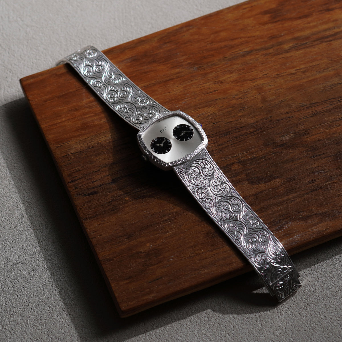 Piaget Rare Dual Time Integrated Bracelet Watch, Ref. 612401 A57, White Gold