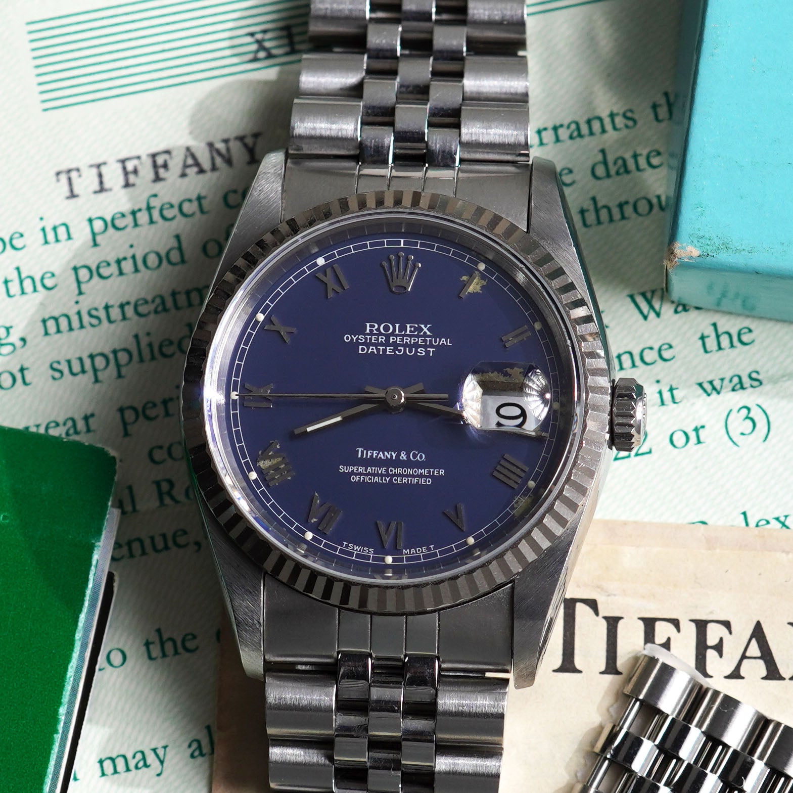 Rolex Blue Dial Datejust, Ref. 16234, Double-signed Tiffany & Co., Steel