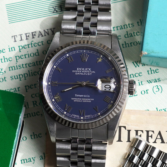 Rolex Blue Dial Datejust, Ref. 16234, Double-signed Tiffany & Co., Steel