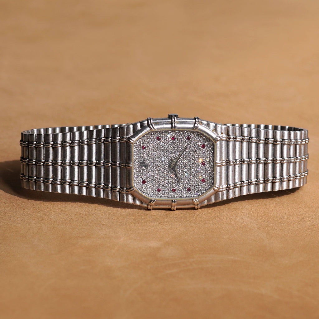 Audemars Piguet Bamboo, Pavé Diamond Dial with Ruby Indexes, White Gold