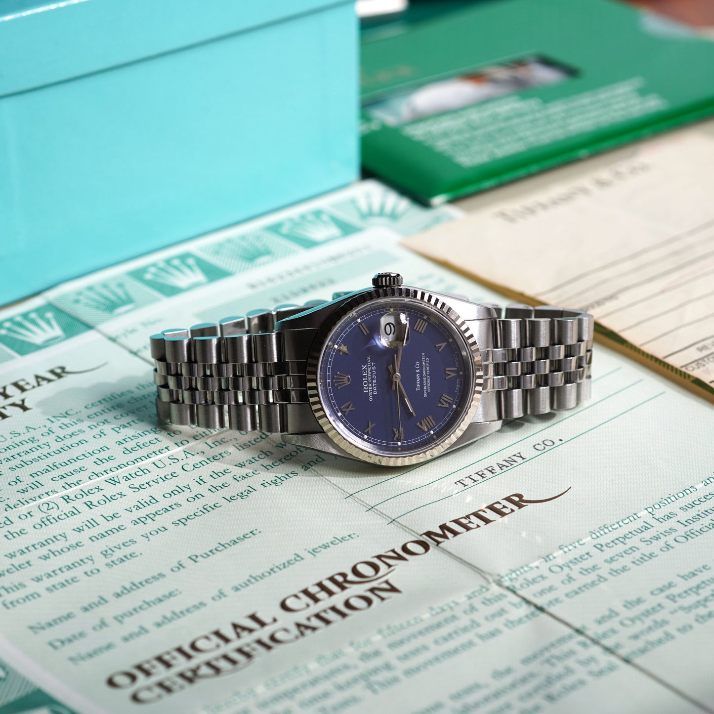 Rolex Blue Dial Datejust, Ref. 16234, Double-signed Tiffany & Co., Steel