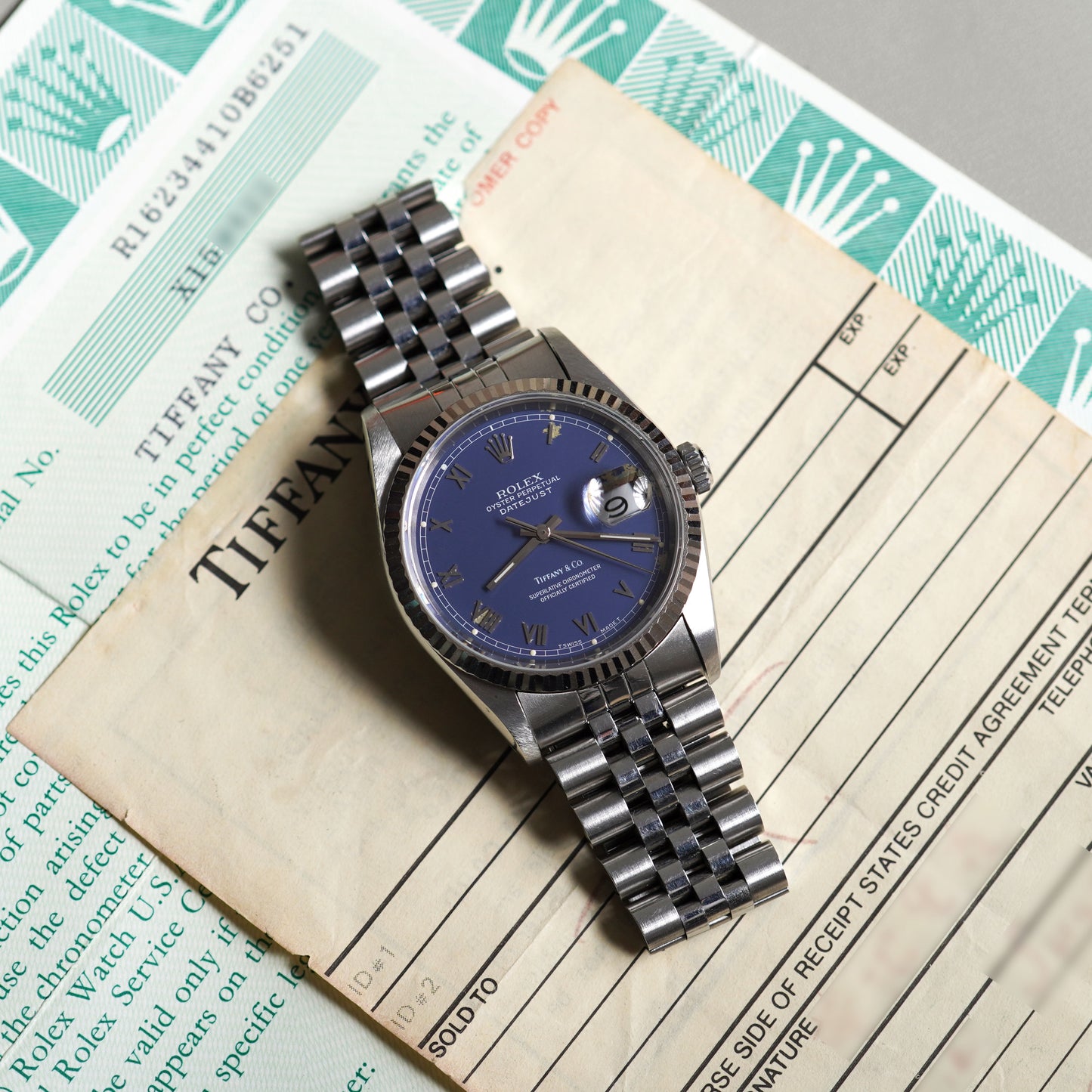 Rolex Blue Dial Datejust, Ref. 16234, Double-signed Tiffany & Co., Steel