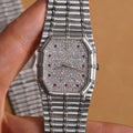 Audemars Piguet Bamboo, Pavé Diamond Dial with Ruby Indexes, White Gold