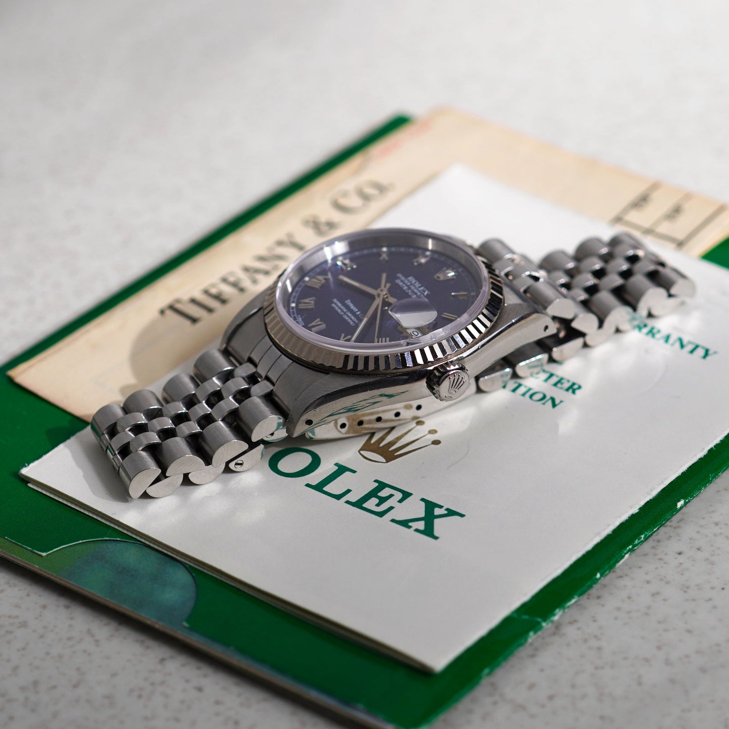 Rolex Blue Dial Datejust, Ref. 16234, Double-signed Tiffany & Co., Steel