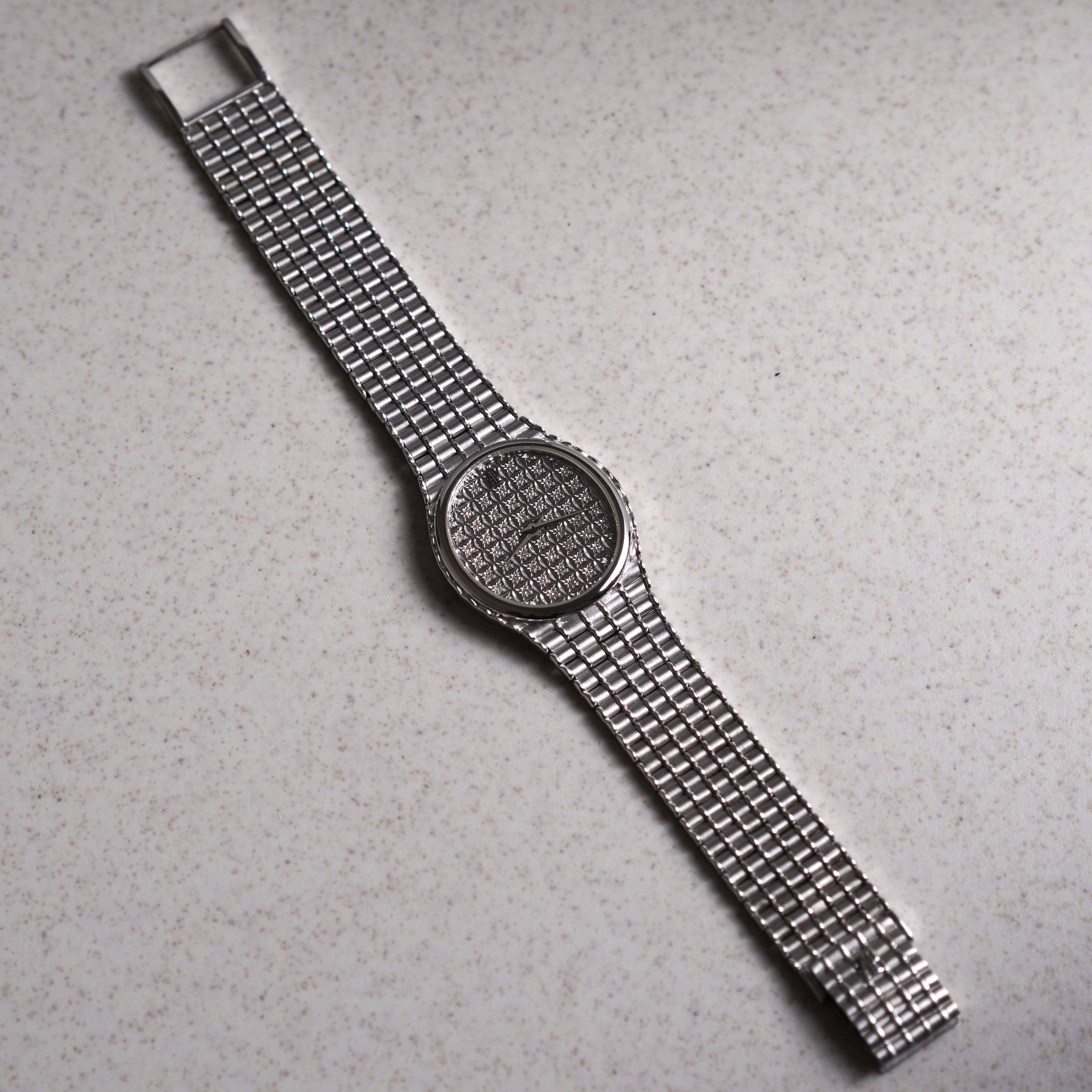 Audemars Piguet Oval-shaped Wristwatch, Diamond Dial, Bamboo Bracelet, White Gold
