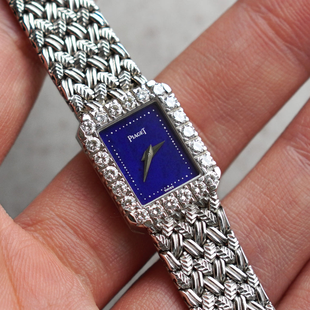 Piaget Bracelet Watch, Lapis Lazuli Dial, Factory Diamond Bezel, Ref. 15244D7, White Gold