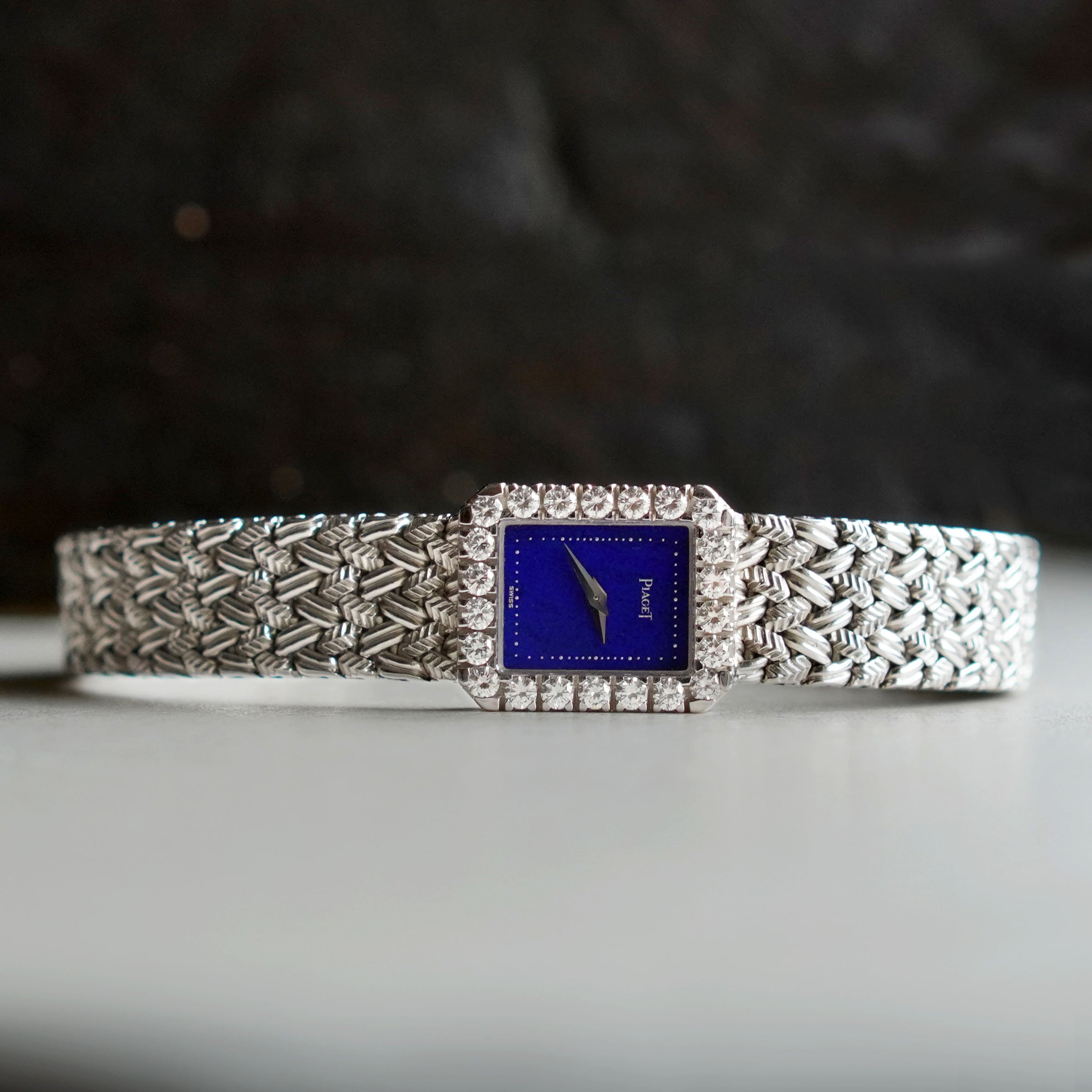 Piaget Bracelet Watch, Lapis Lazuli Dial, Factory Diamond Bezel, Ref. 15244D7, White Gold