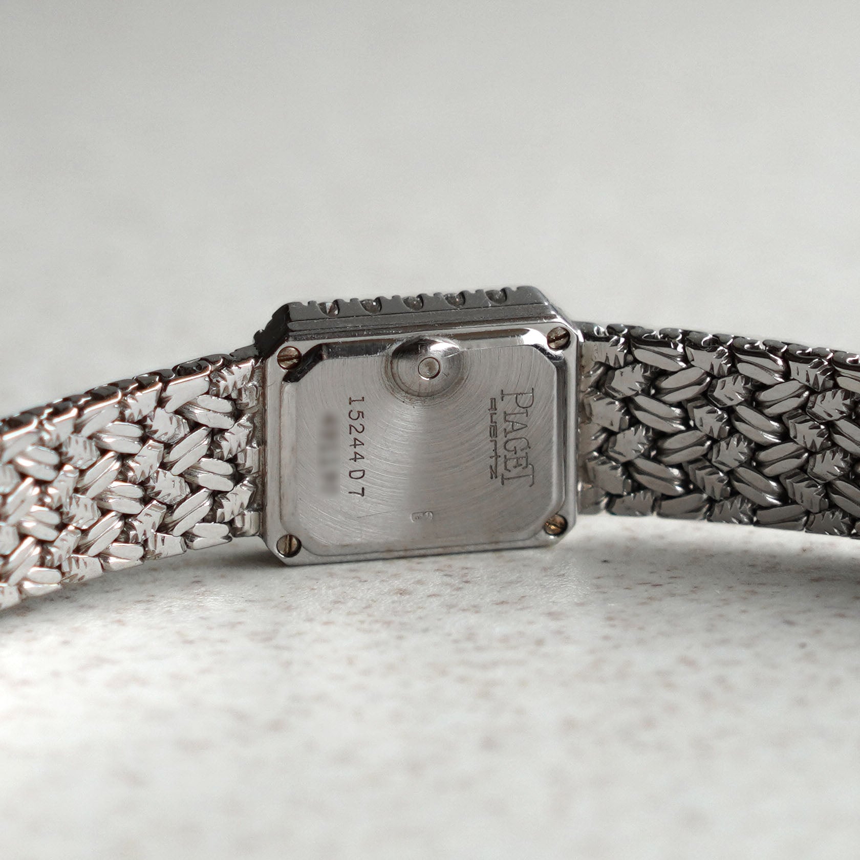 Piaget Bracelet Watch, Lapis Lazuli Dial, Factory Diamond Bezel, Ref. 15244D7, White Gold