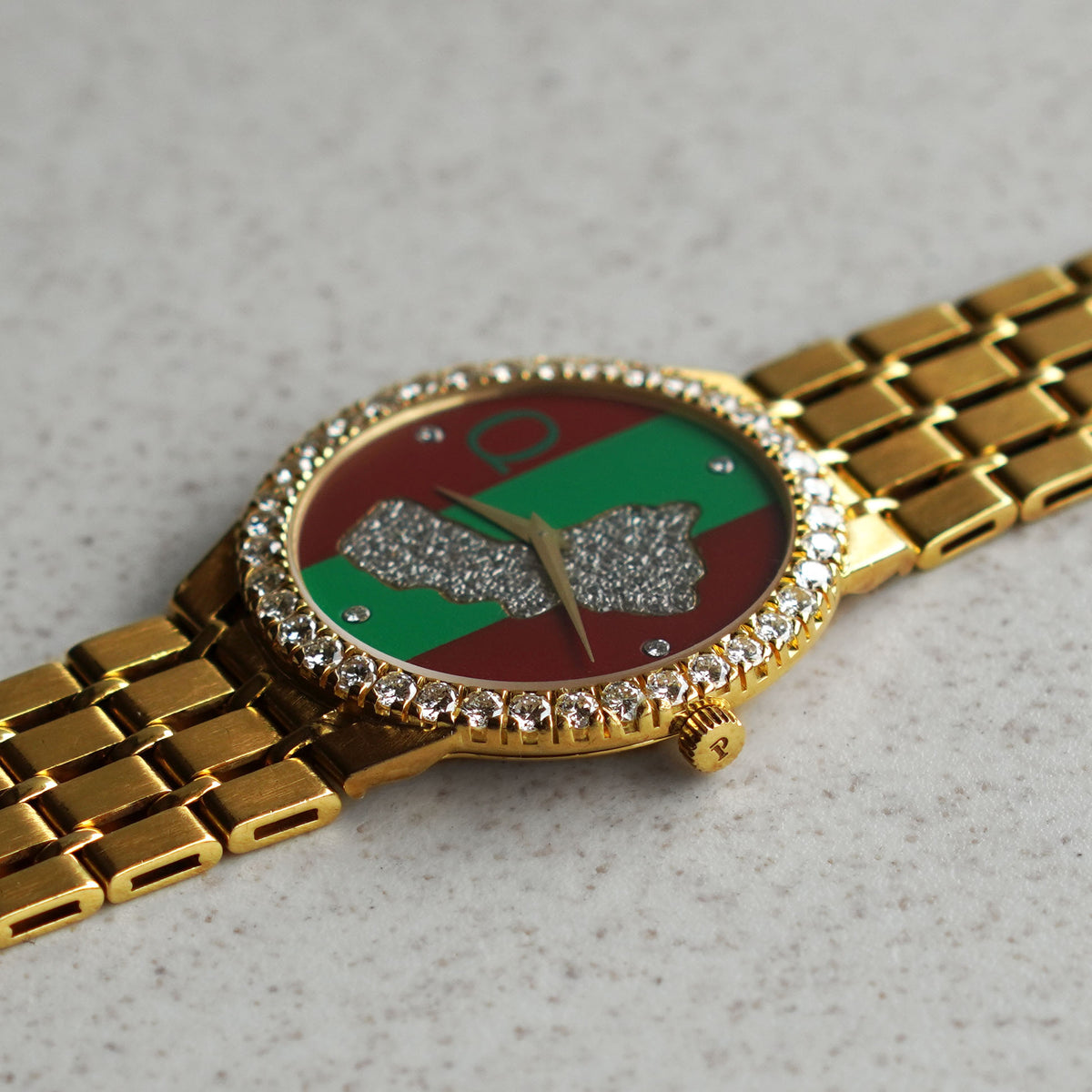 Rare Piaget Bracelet Watch, Diamond Bezel, Dial with diamond-set map of Oman, Asprey, Commissioned by Sultan Qaboos of Oman, Yellow Gold