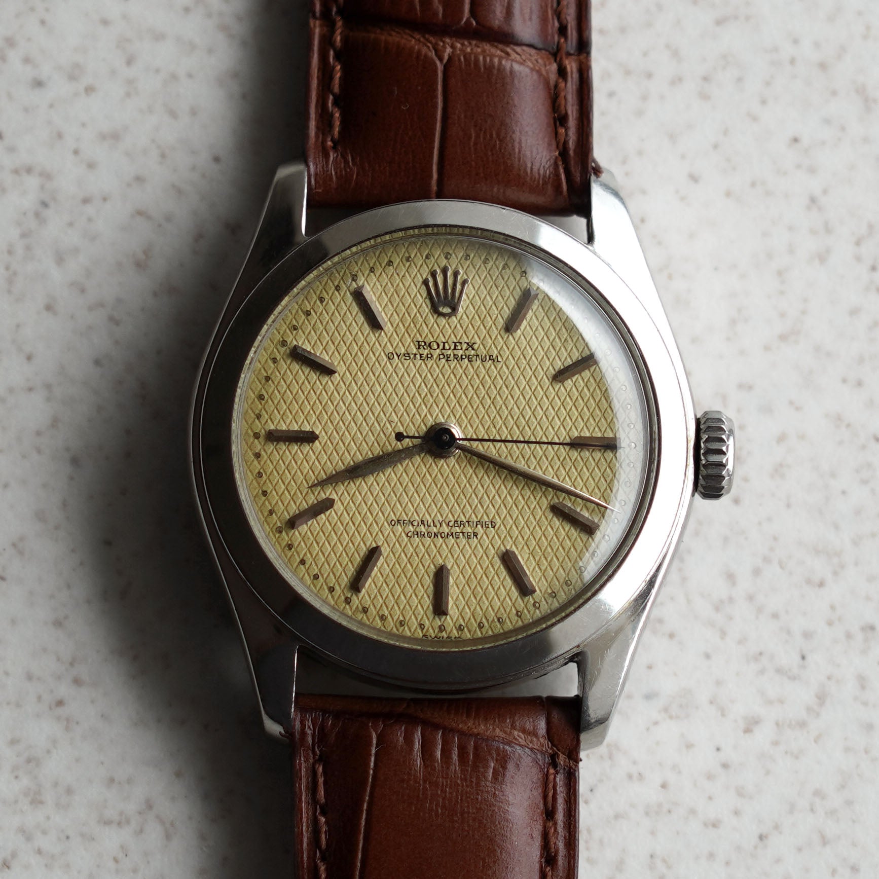 Rolex Oyster Perpetual Semi-Bubbleback, Honeycomb Dial, Ref. 6108, Steel