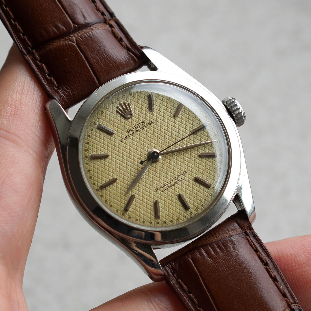 Rolex Oyster Perpetual Semi-Bubbleback, Honeycomb Dial, Ref. 6108, Steel