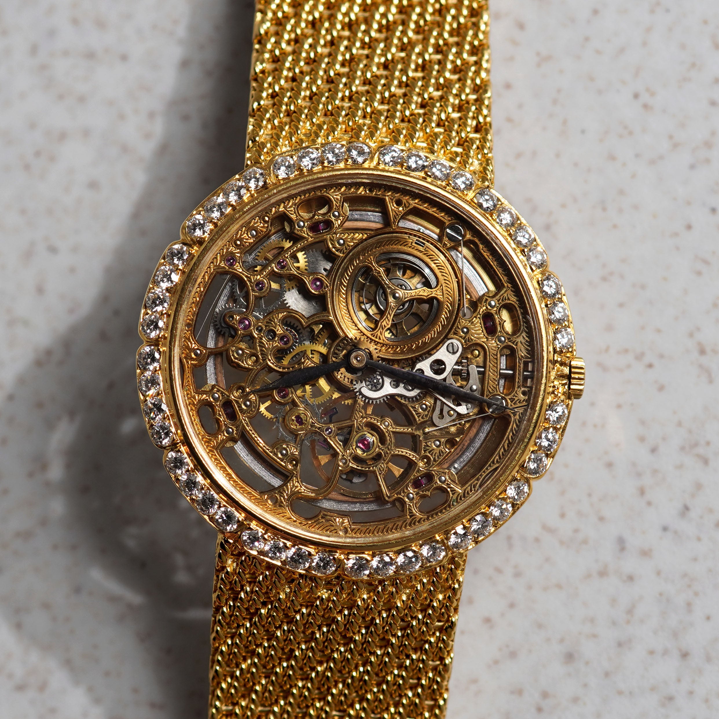 Audemars Piguet Skeleton Bracelet Watch, Diamond-set Bezel, Yellow Gold