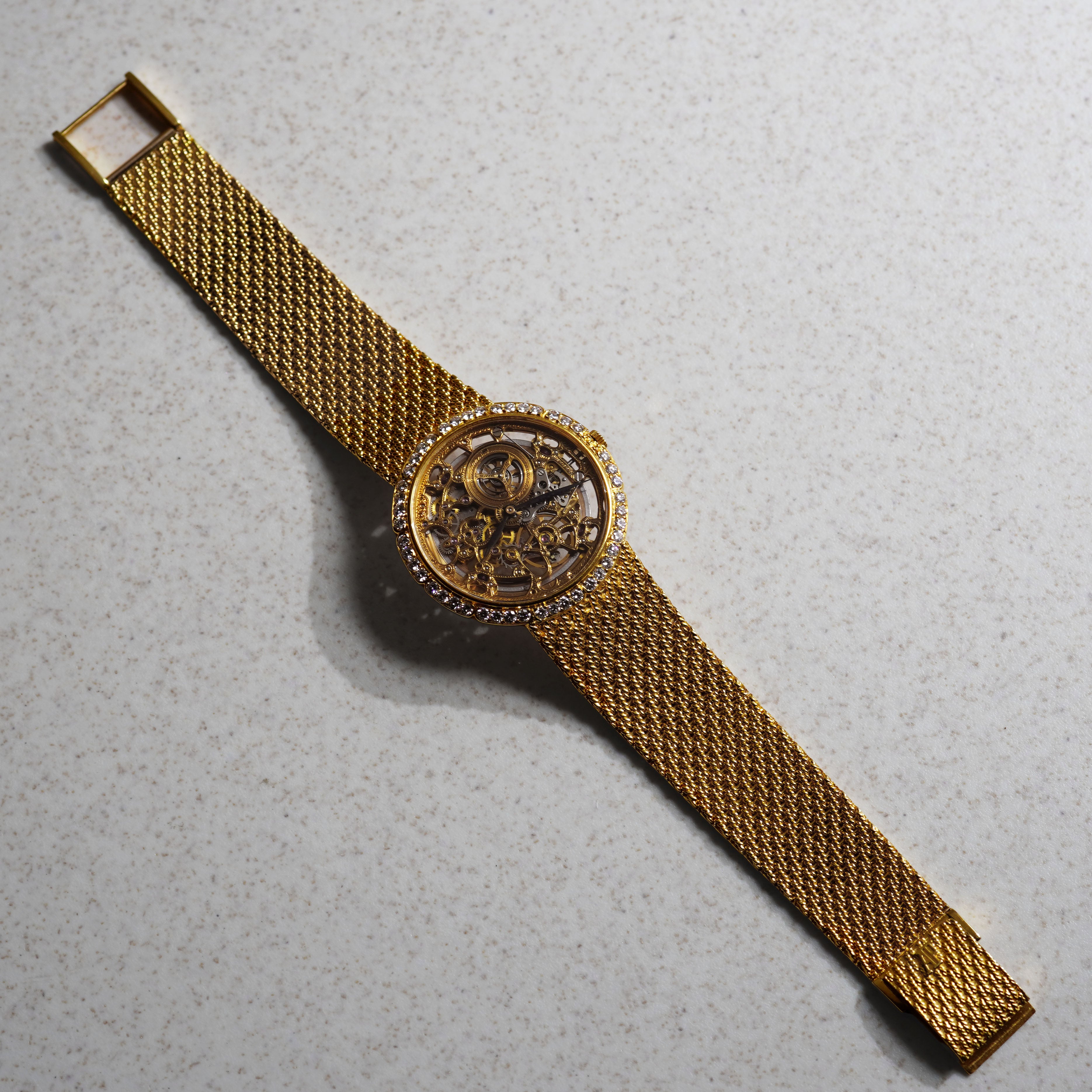 Audemars Piguet Skeleton Bracelet Watch, Diamond-set Bezel, Yellow Gold