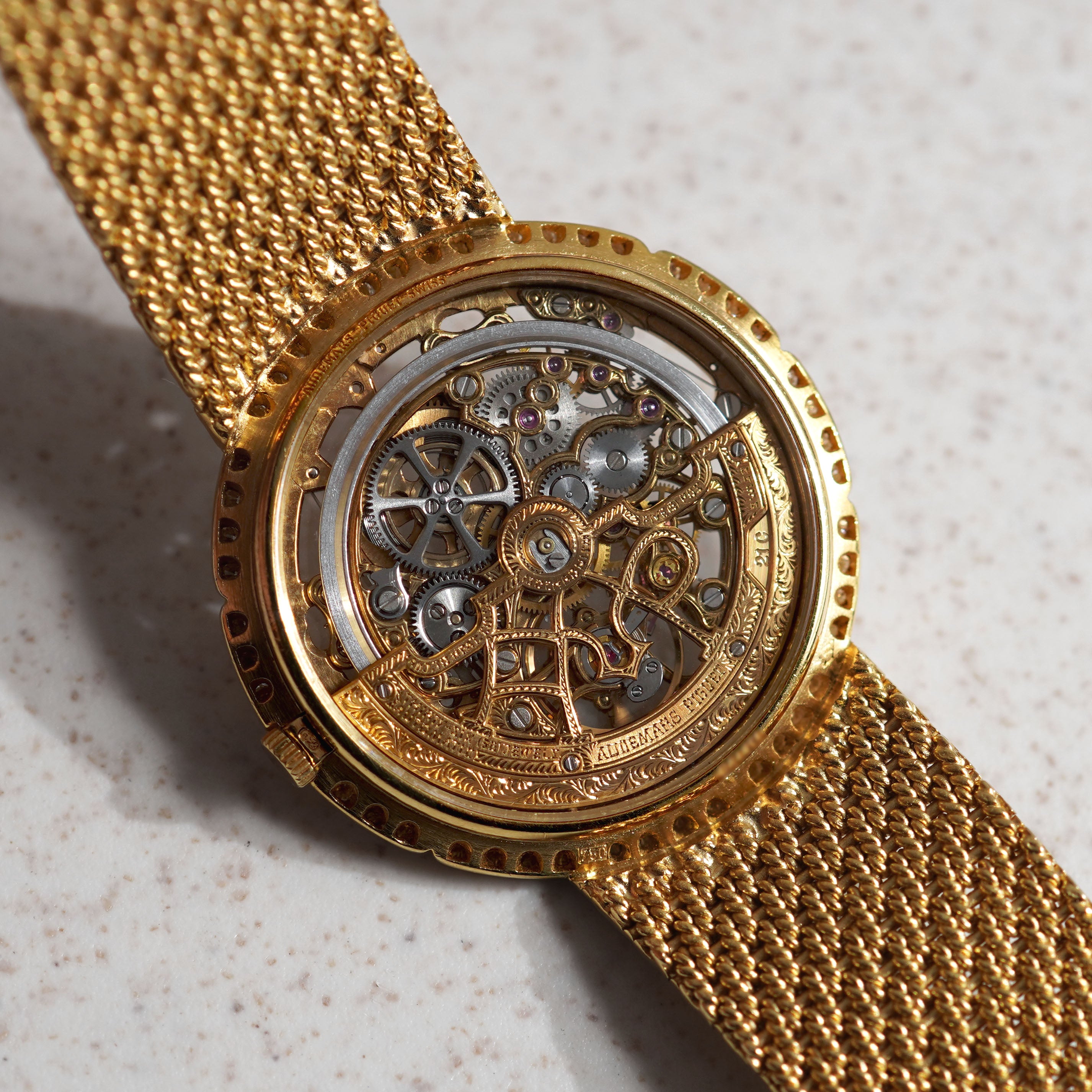 Audemars Piguet Skeleton Bracelet Watch, Diamond-set Bezel, Yellow Gold