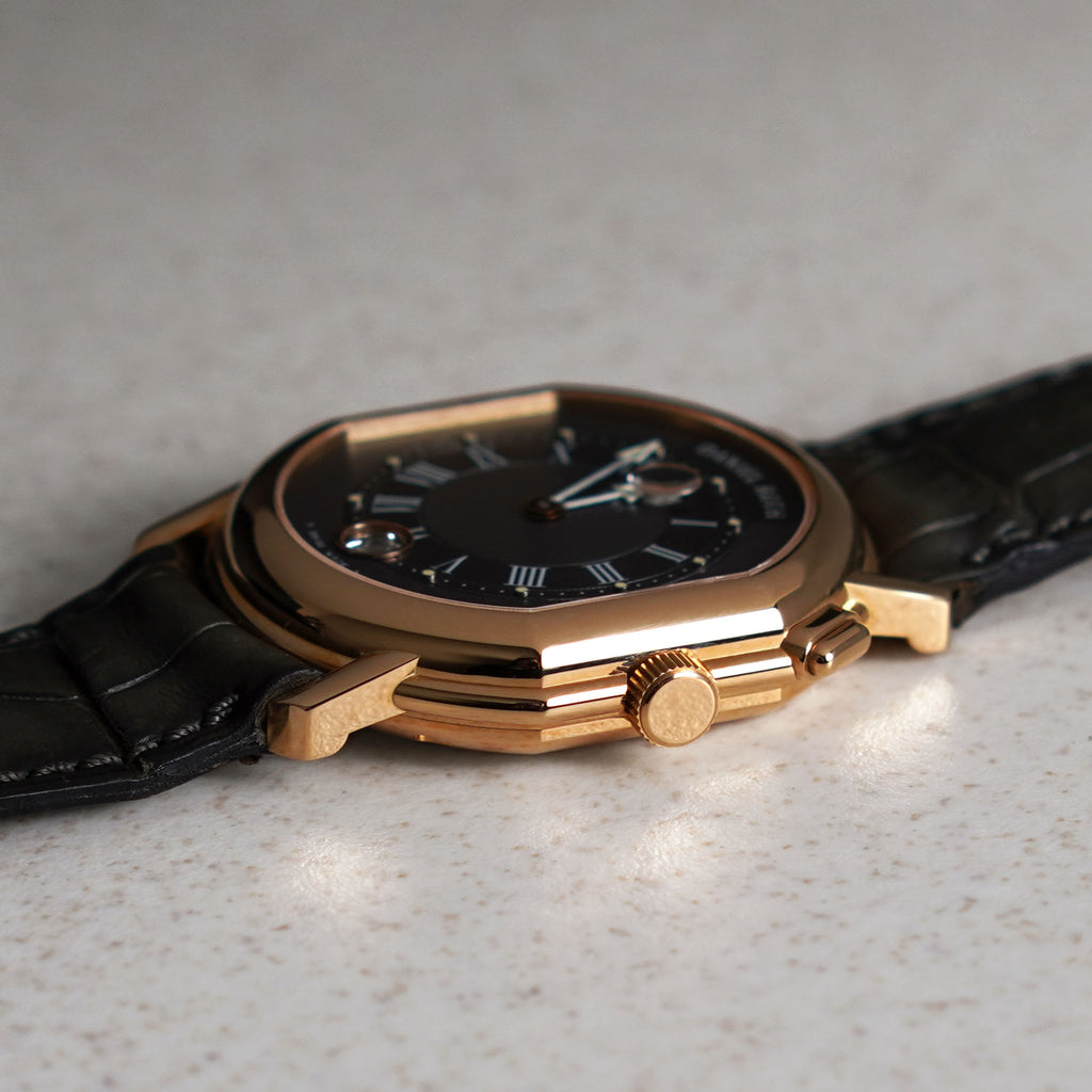 Daniel Roth Double Ellipse GMT, Grey “Pinstripe” Guilloché dial, Ref. N238, Rose Gold