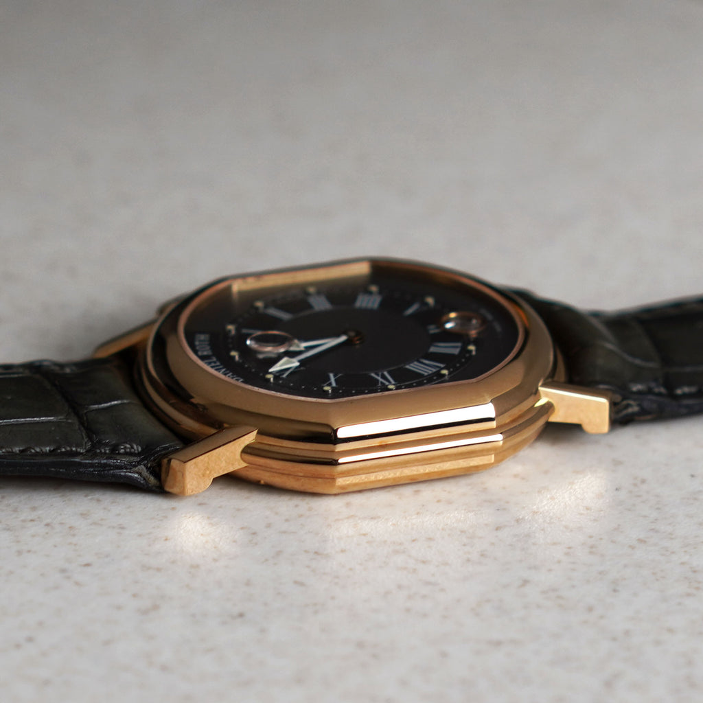 Daniel Roth Double Ellipse GMT, Grey “Pinstripe” Guilloché dial, Ref. N238, Rose Gold