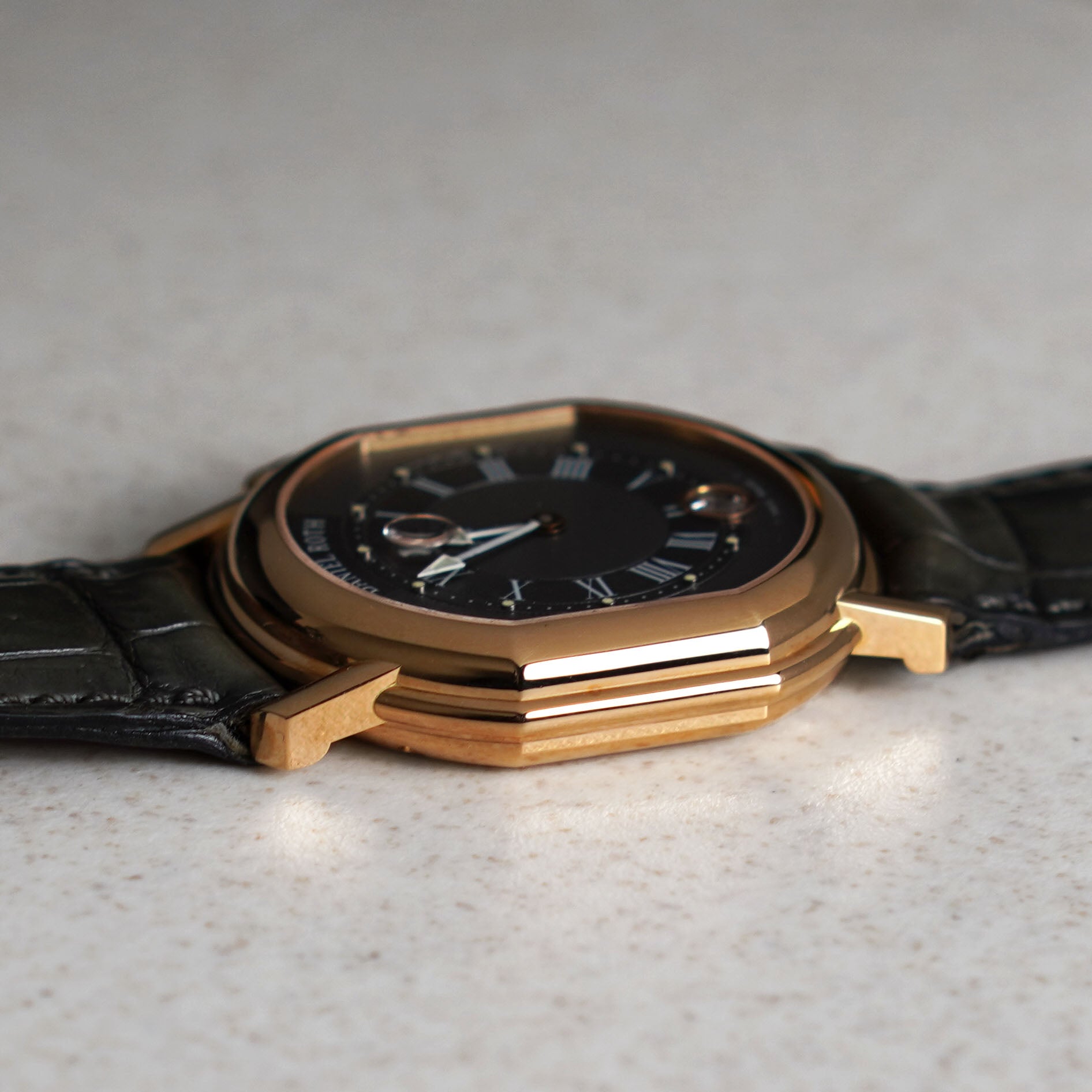 Daniel Roth Double Ellipse GMT, Grey “Pinstripe” Guilloché dial, Ref. N238, Rose Gold