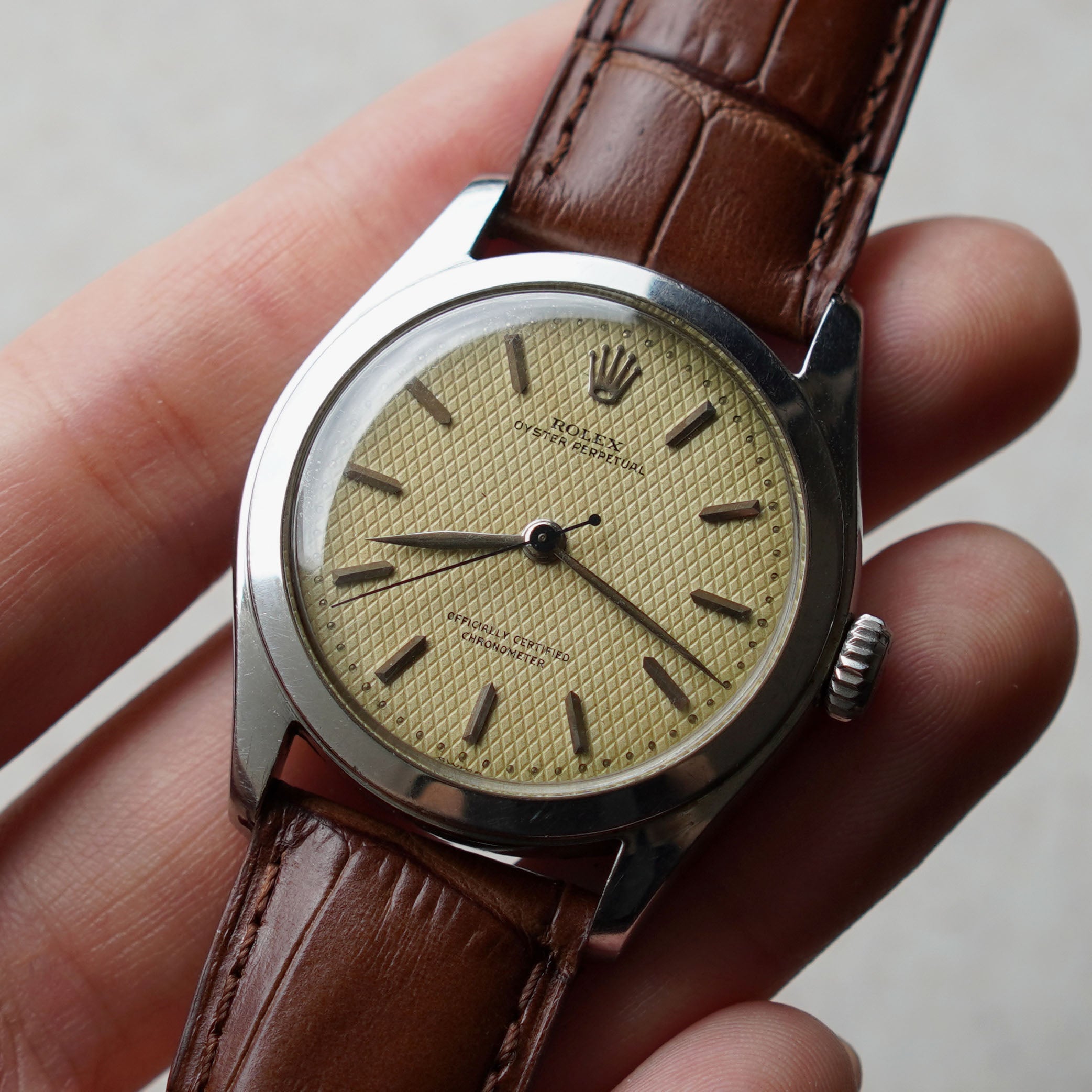 Rolex Oyster Perpetual Semi-Bubbleback, Honeycomb Dial, Ref. 6108, Steel