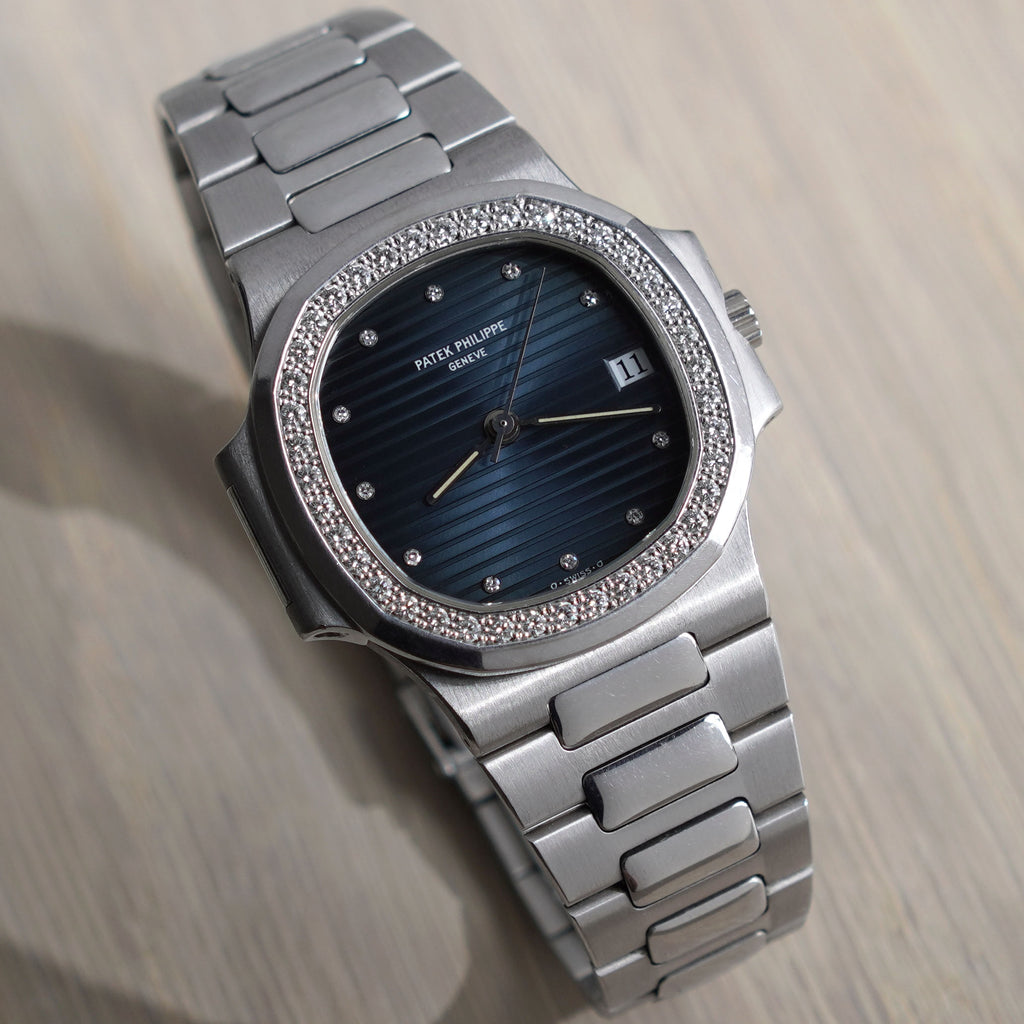 Patek Philippe Nautilus Ref. 3800, Blue dial, Diamond Index and Diamond Bezel, White Gold