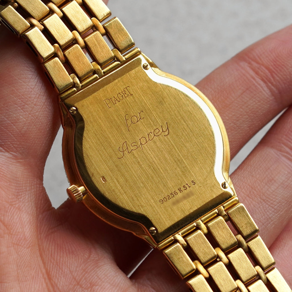 Rare Piaget Bracelet Watch, Diamond Bezel, Dial with diamond-set map of Oman, Asprey, Commissioned by Sultan Qaboos of Oman, Yellow Gold
