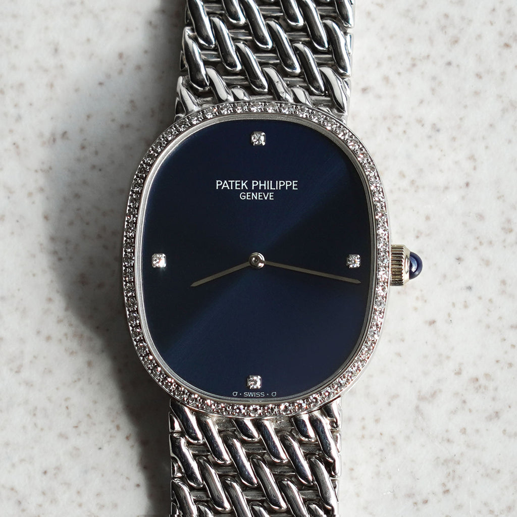 Patek Philippe Ellipse Bracelet Watch, Blue Sigma Dial, Diamond bezel, Ref. 3849/1, White Gold