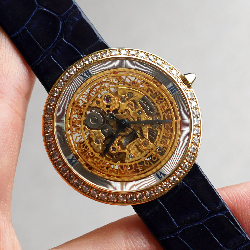 Rare Chaumet 13A, Factory Diamond Bezel and Skeleton Dial, Yellow Gold