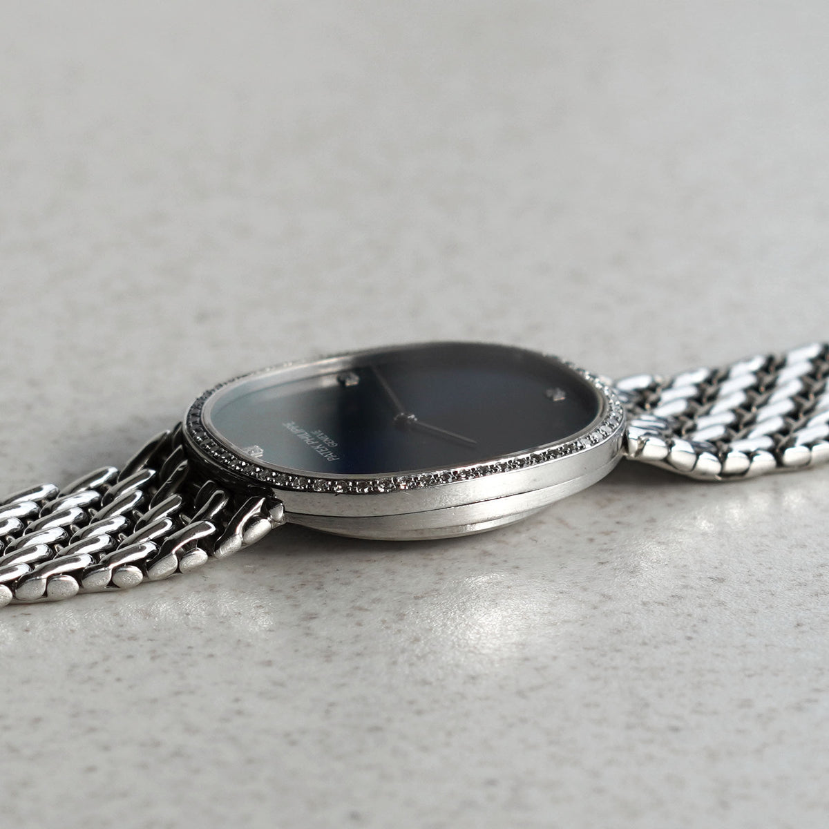 Patek Philippe Ellipse Bracelet Watch, Blue Sigma Dial, Diamond bezel, Ref. 3849/1, White Gold