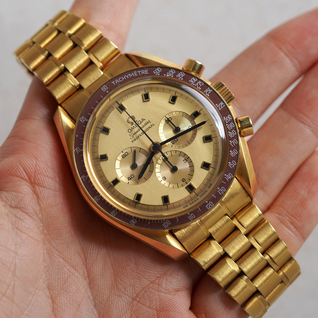 Omega Rare Speedmaster Professional Apollo XI 1969 - Tribute to Astronauts, Ref. 145.022-69, Yellow Gold