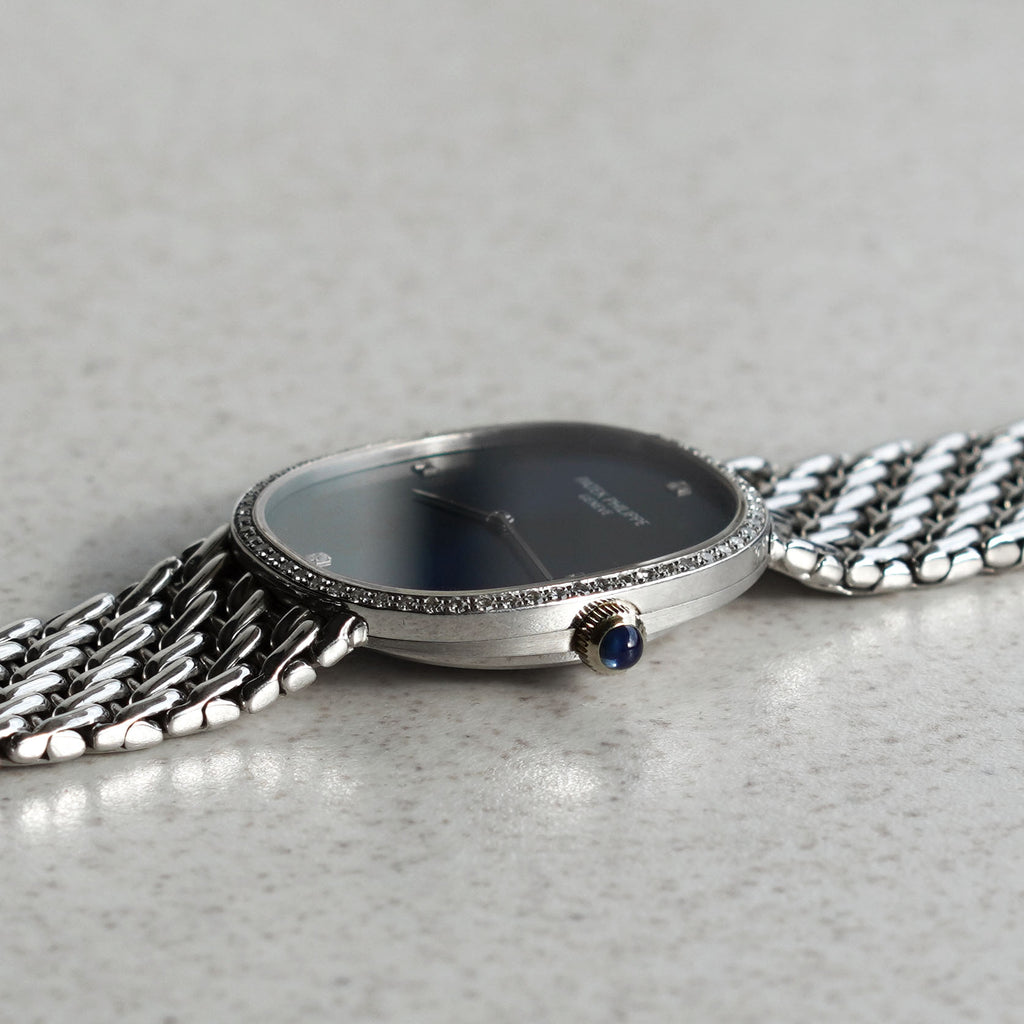 Patek Philippe Ellipse Bracelet Watch, Blue Sigma Dial, Diamond bezel, Ref. 3849/1, White Gold