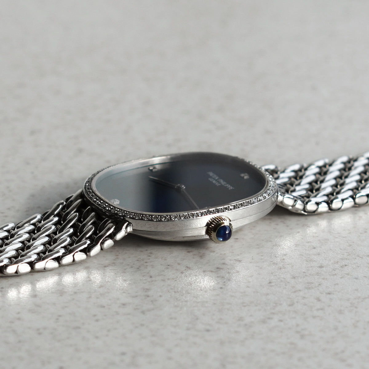 Patek Philippe Ellipse Bracelet Watch, Blue Sigma Dial, Diamond bezel, Ref. 3849/1, White Gold