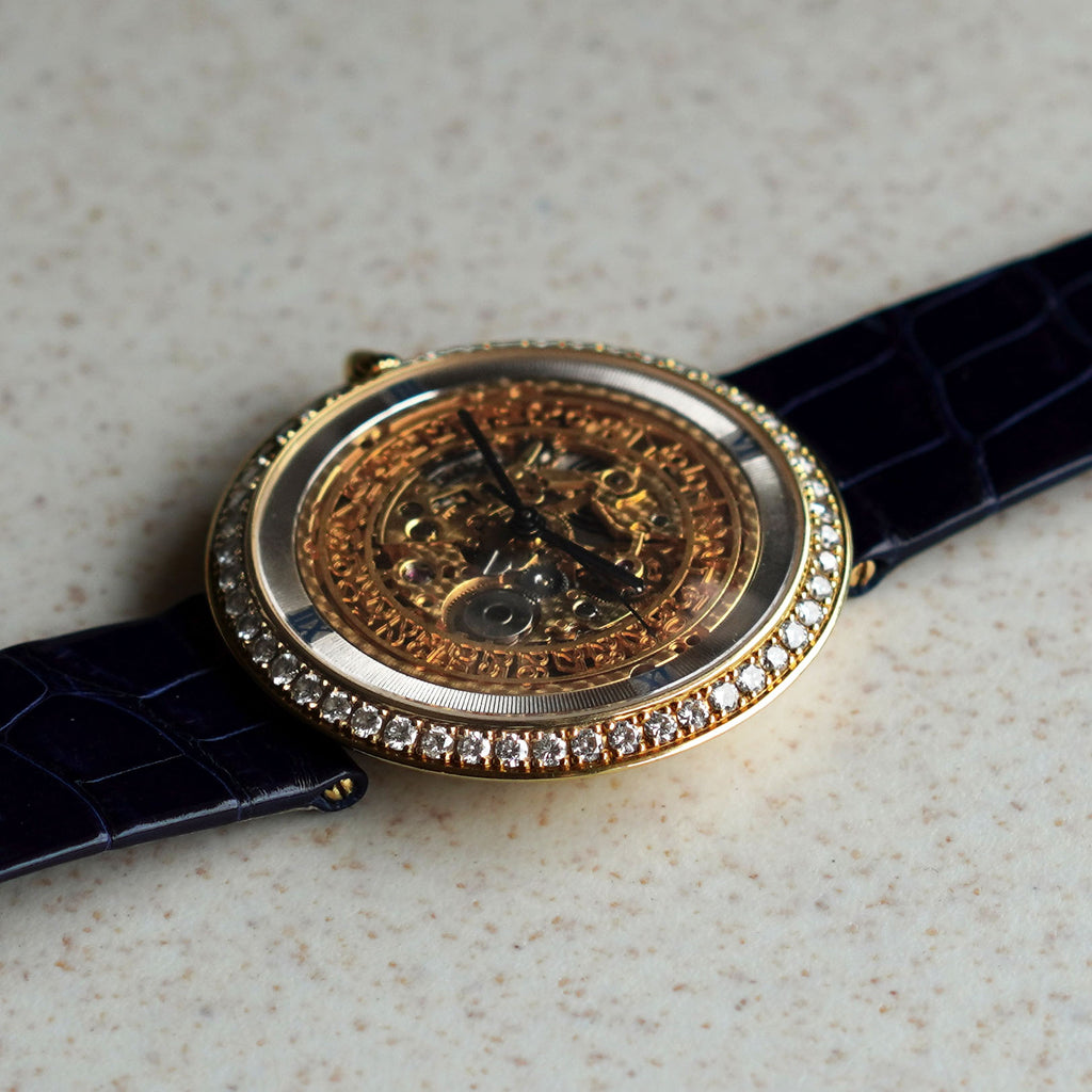 Rare Chaumet 13A, Factory Diamond Bezel and Skeleton Dial, Yellow Gold