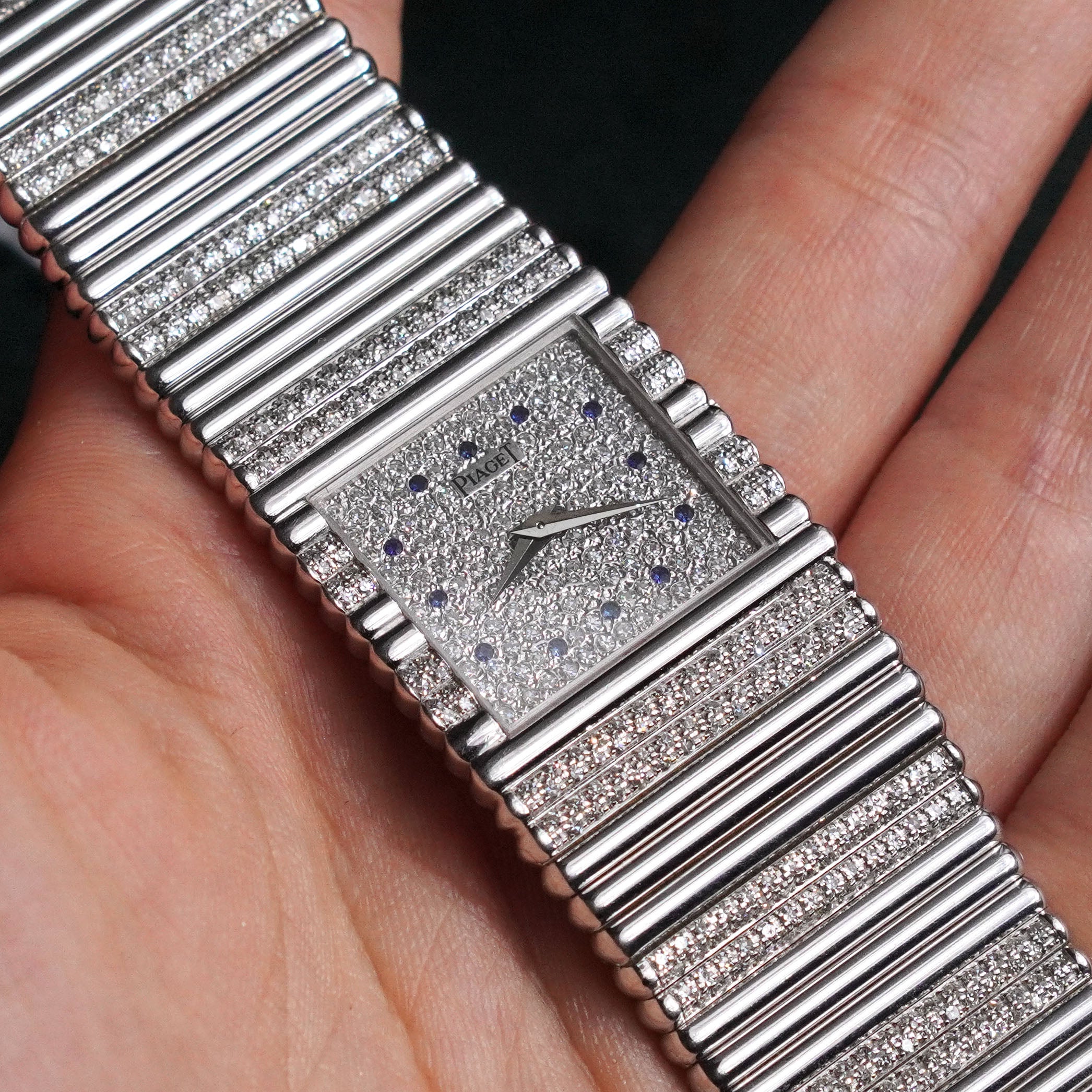 Piaget Emperador, Factory-Set Diamond Dial with Blue Sapphires, Diamond Bracelet, Ref. 9131C505, White Gold