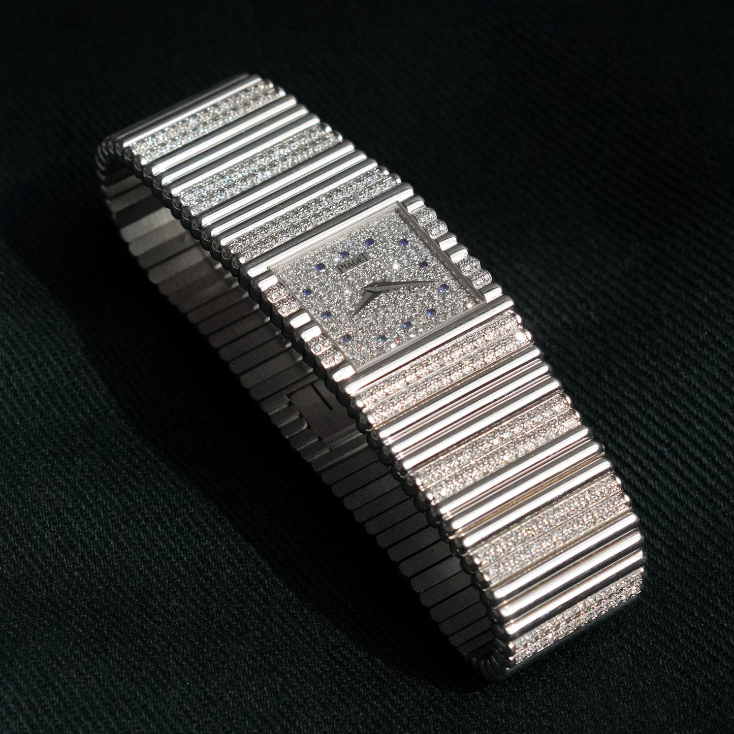 Piaget Emperador, Factory-Set Diamond Dial with Blue Sapphires and Diamond Bracelet, White Gold