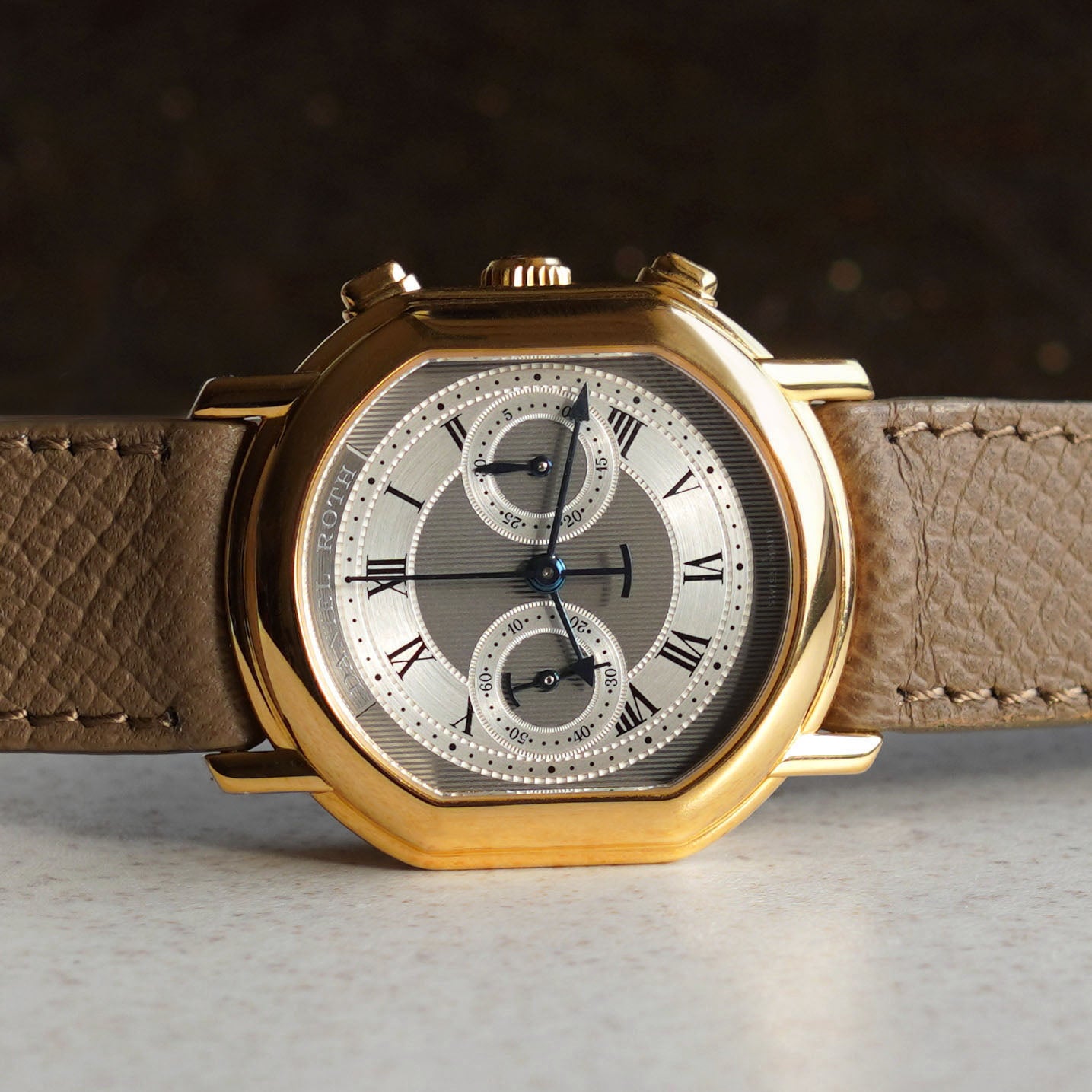 Daniel Roth Chronograph, "Pinstripe" Guilloché Dial, Yellow Gold