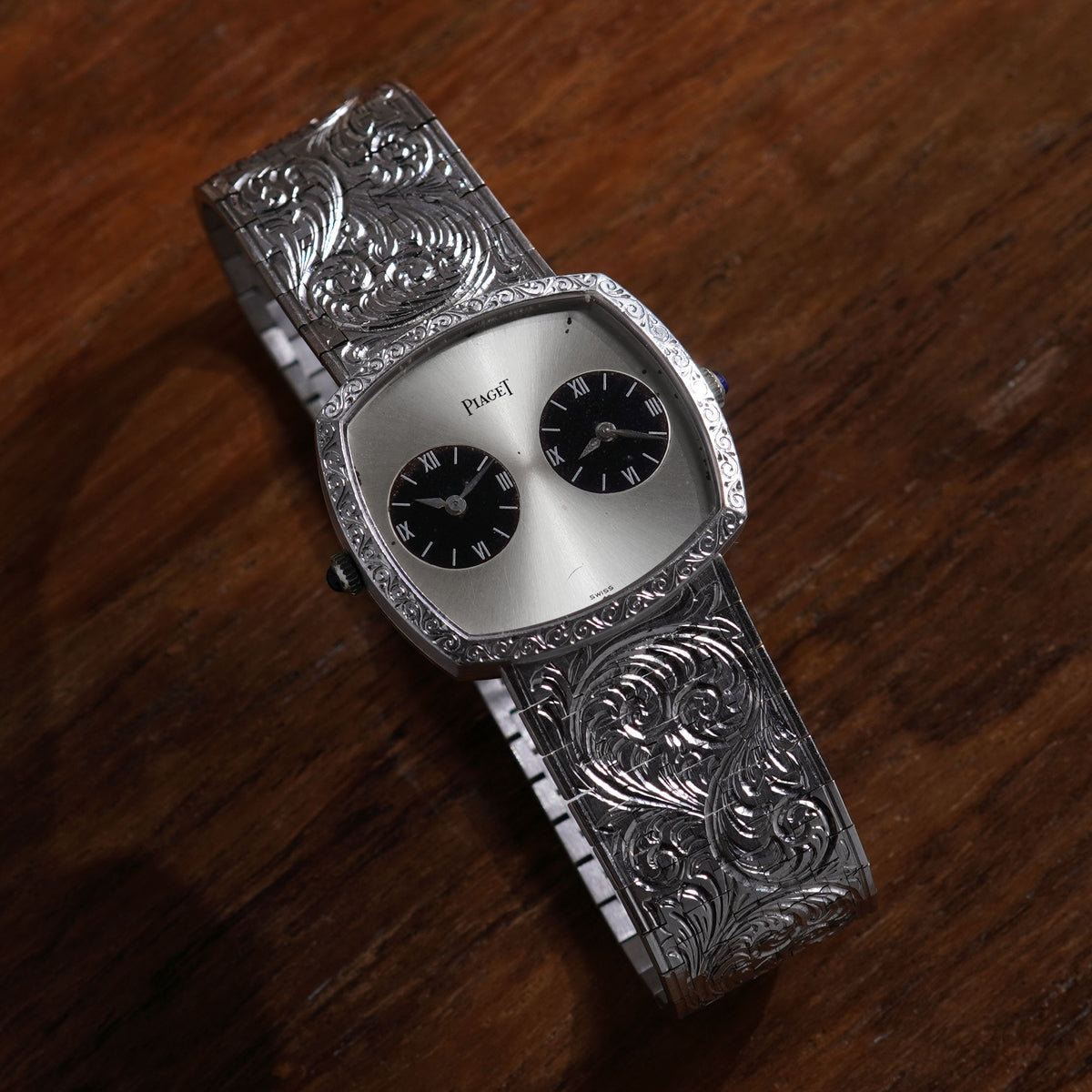 Piaget Rare Dual Time Integrated Bracelet Watch, Ref. 612401 A57, White Gold