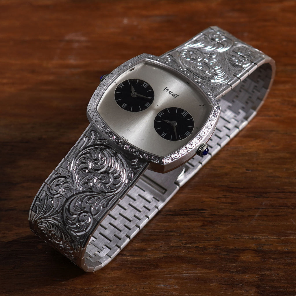 Piaget Rare Dual Time Integrated Bracelet Watch, Ref. 612401 A57, White Gold