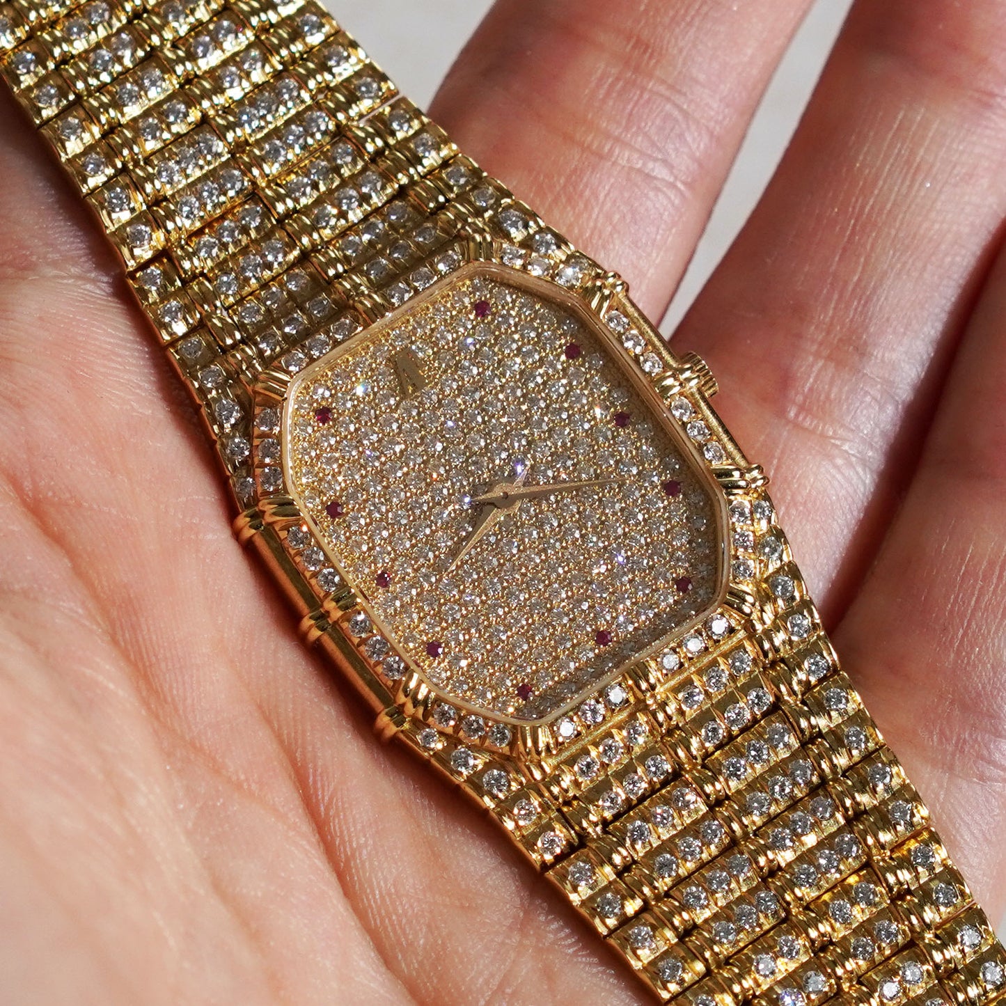 Audemars Piguet Bamboo, Diamond-set with Ruby Indexes, Yellow Gold