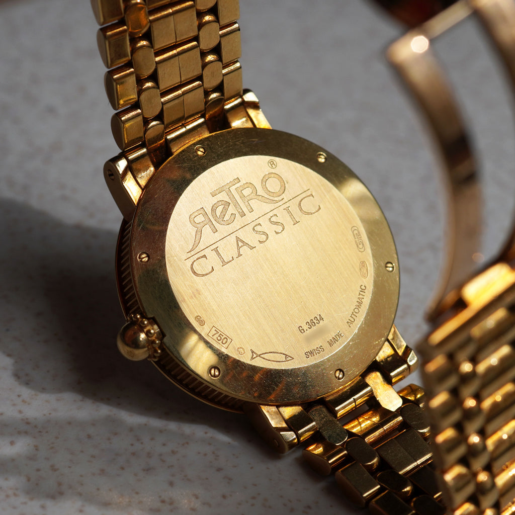 Gerald Genta Jumping Hour with Retrograde Minutes Bracelet Watch, Mother of Pearl Dial, Ref. G.3634, Yellow Gold