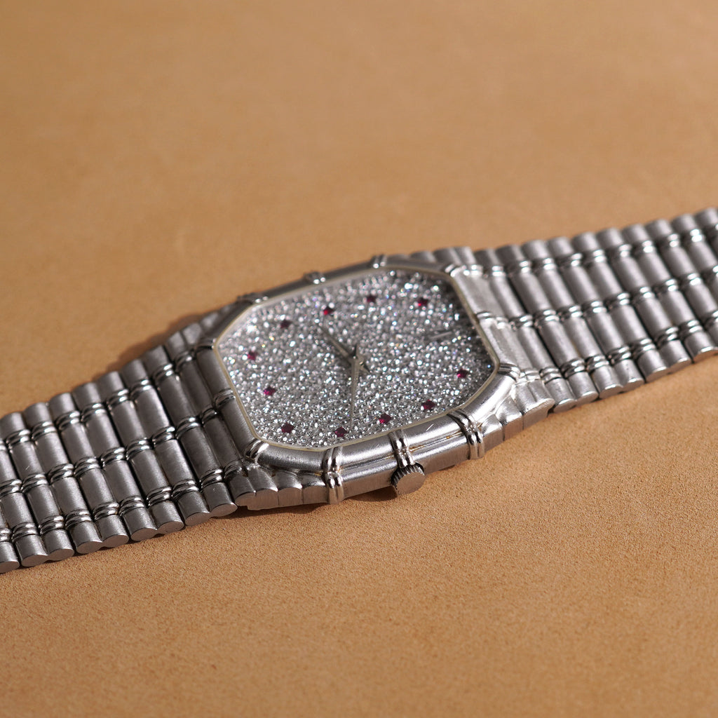 Audemars Piguet Bamboo, Pavé Diamond Dial with Ruby Indexes, White Gold