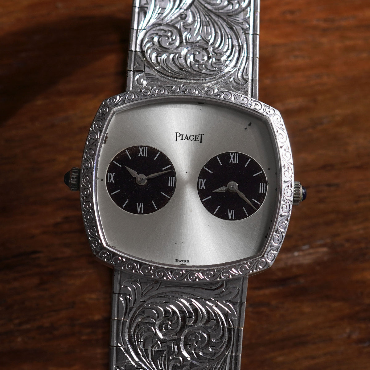 Piaget Rare Dual Time Integrated Bracelet Watch, Ref. 612401 A57, White Gold