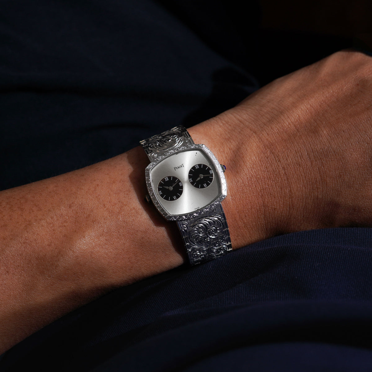 Piaget Rare Dual Time Integrated Bracelet Watch, Ref. 612401 A57, White Gold