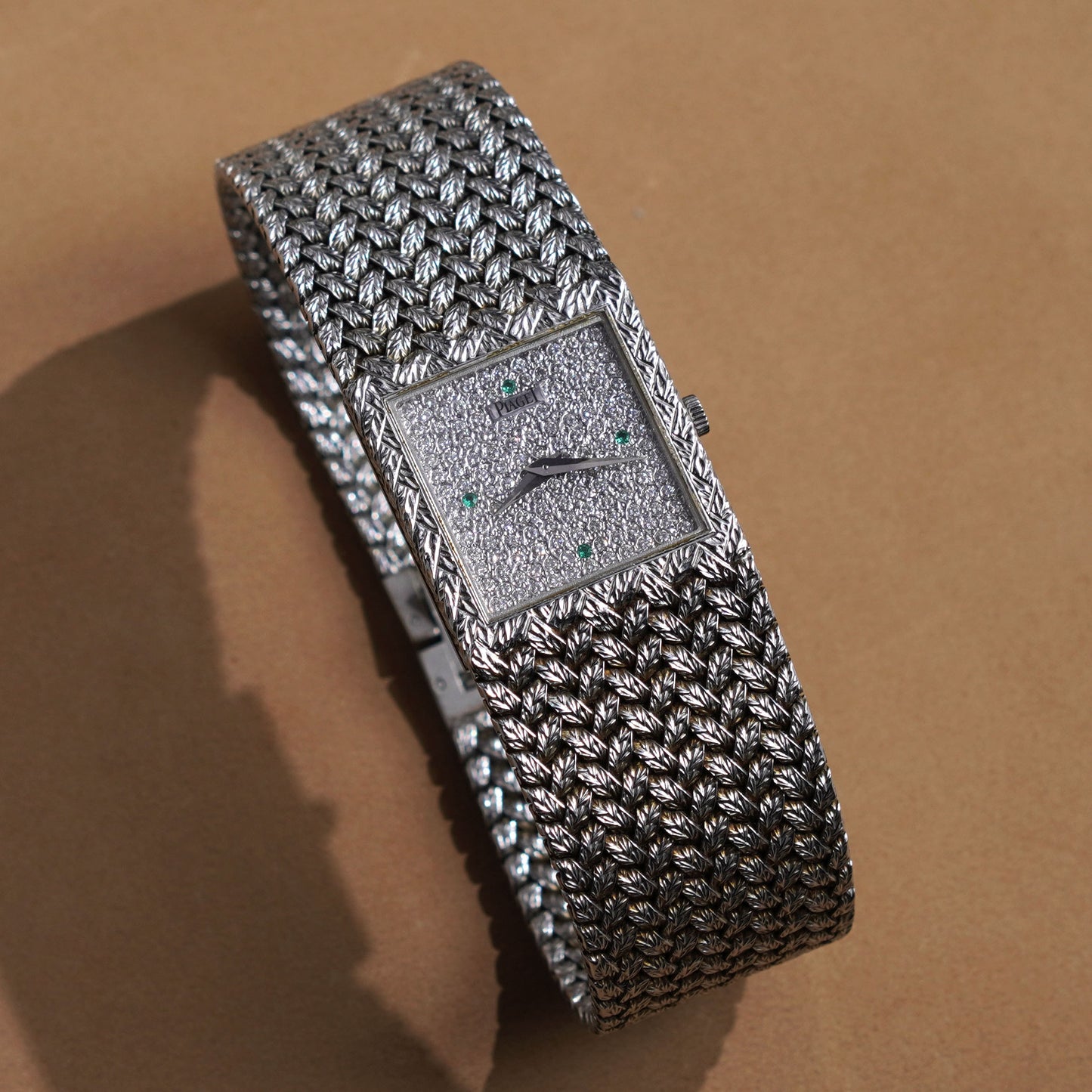 Piaget 9131 D2, Pavé Diamond Dial with Emeralds, White Gold