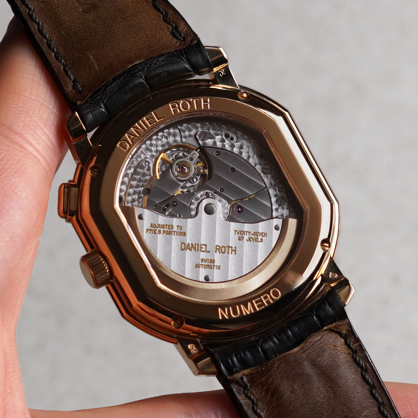Daniel Roth Double Ellipse GMT, Grey “Pinstripe” Guilloché dial, Ref. N238, Rose Gold