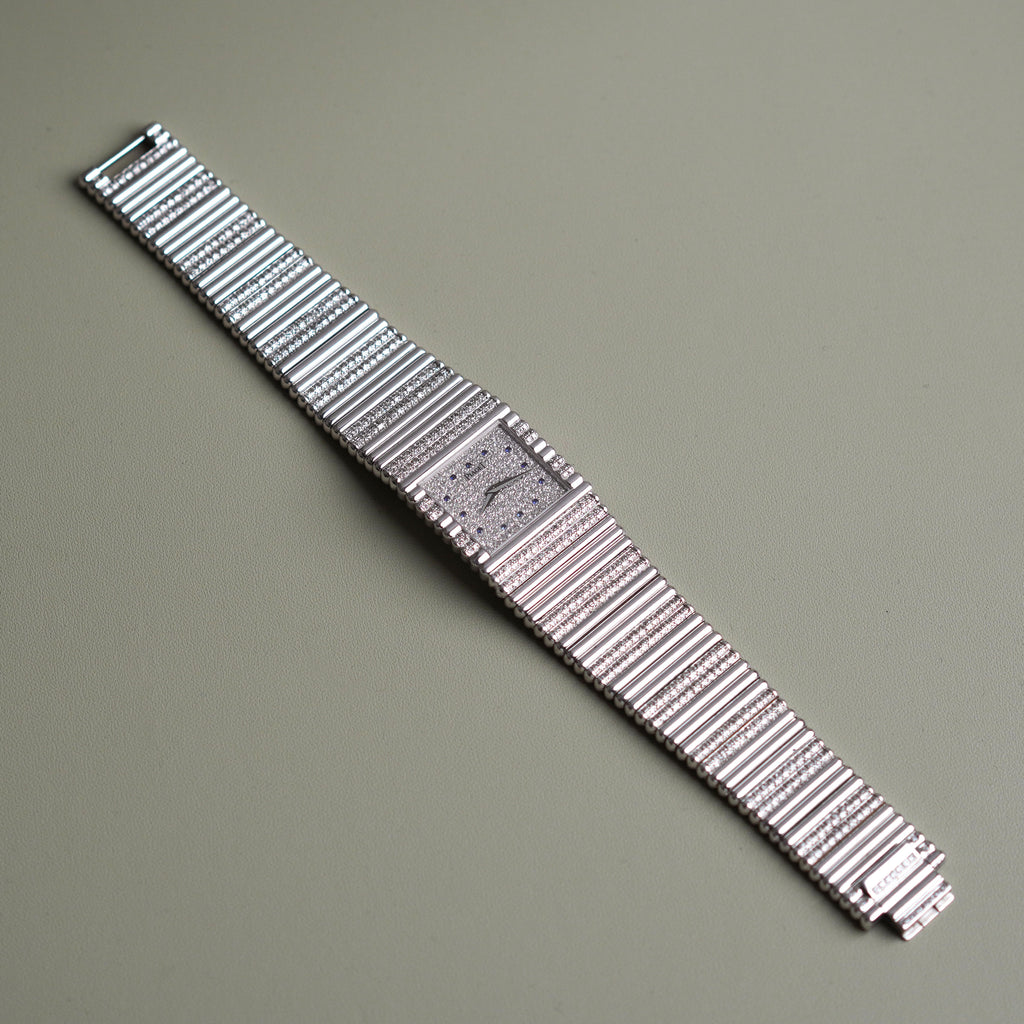 Piaget Emperador, Factory-Set Diamond Dial with Blue Sapphires, Diamond Bracelet, Ref. 9131C505, White Gold
