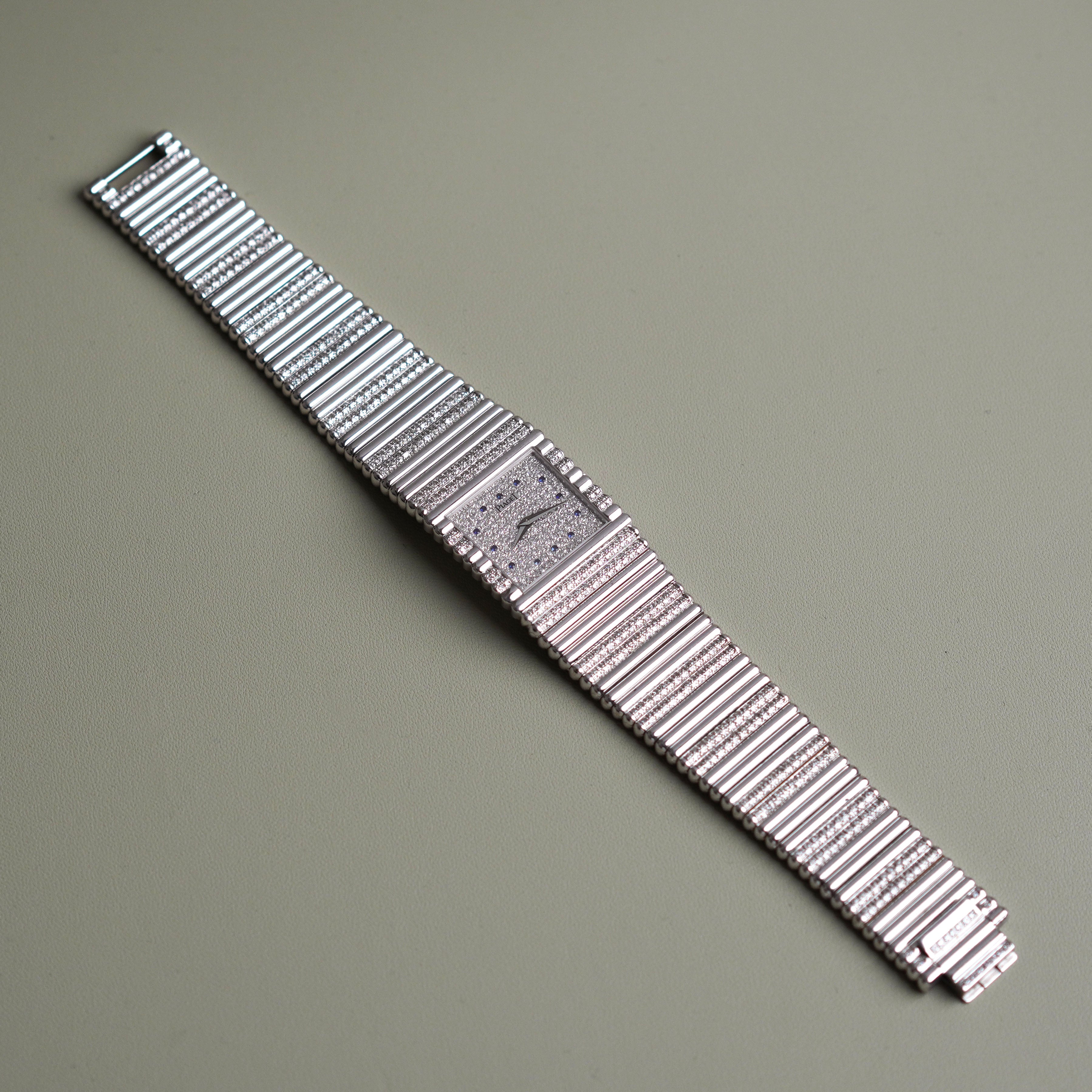 Piaget Emperador, Factory-Set Diamond Dial with Blue Sapphires, Diamond Bracelet, Ref. 9131C505, White Gold