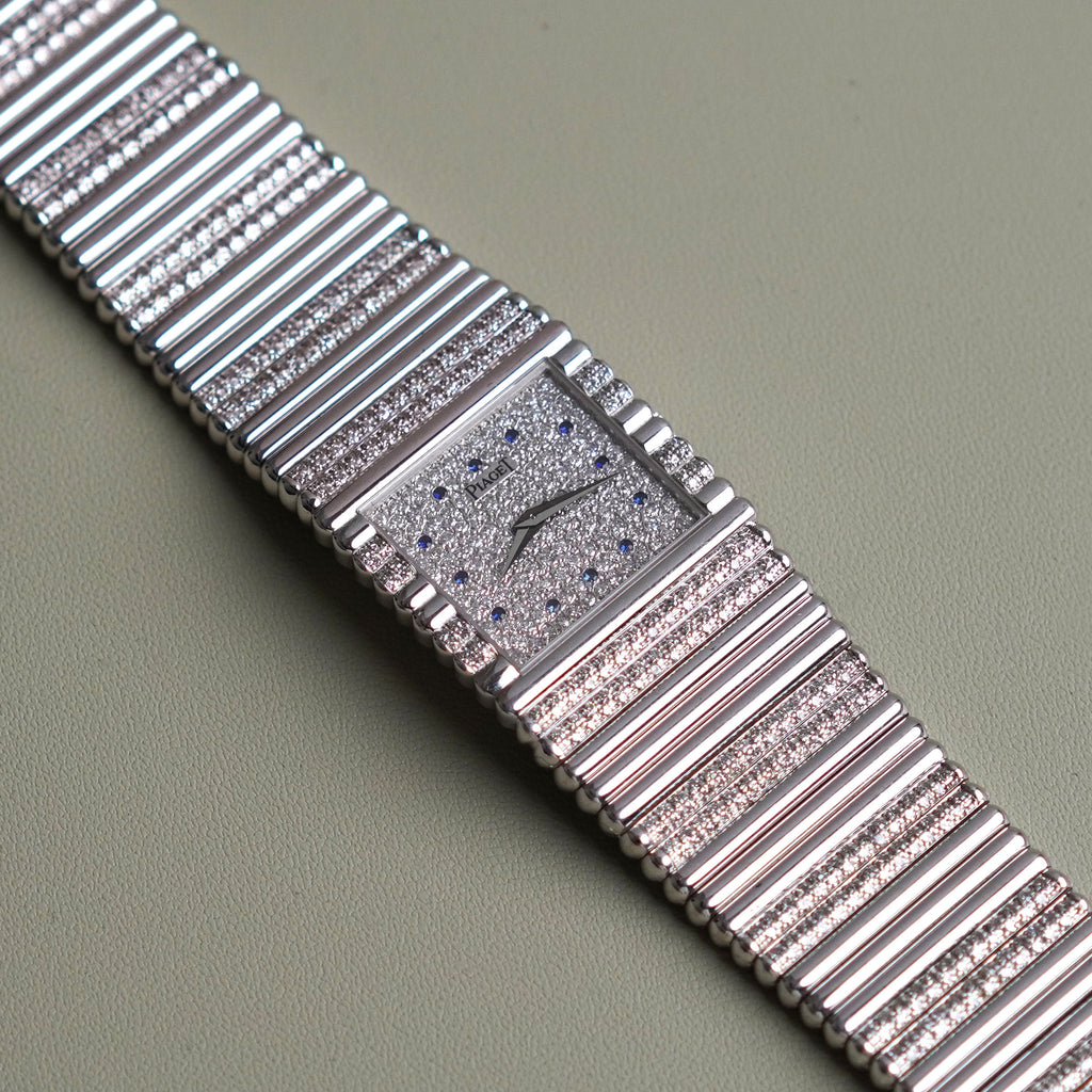 Piaget Emperador, Factory-Set Diamond Dial with Blue Sapphires, Diamond Bracelet, Ref. 9131C505, White Gold