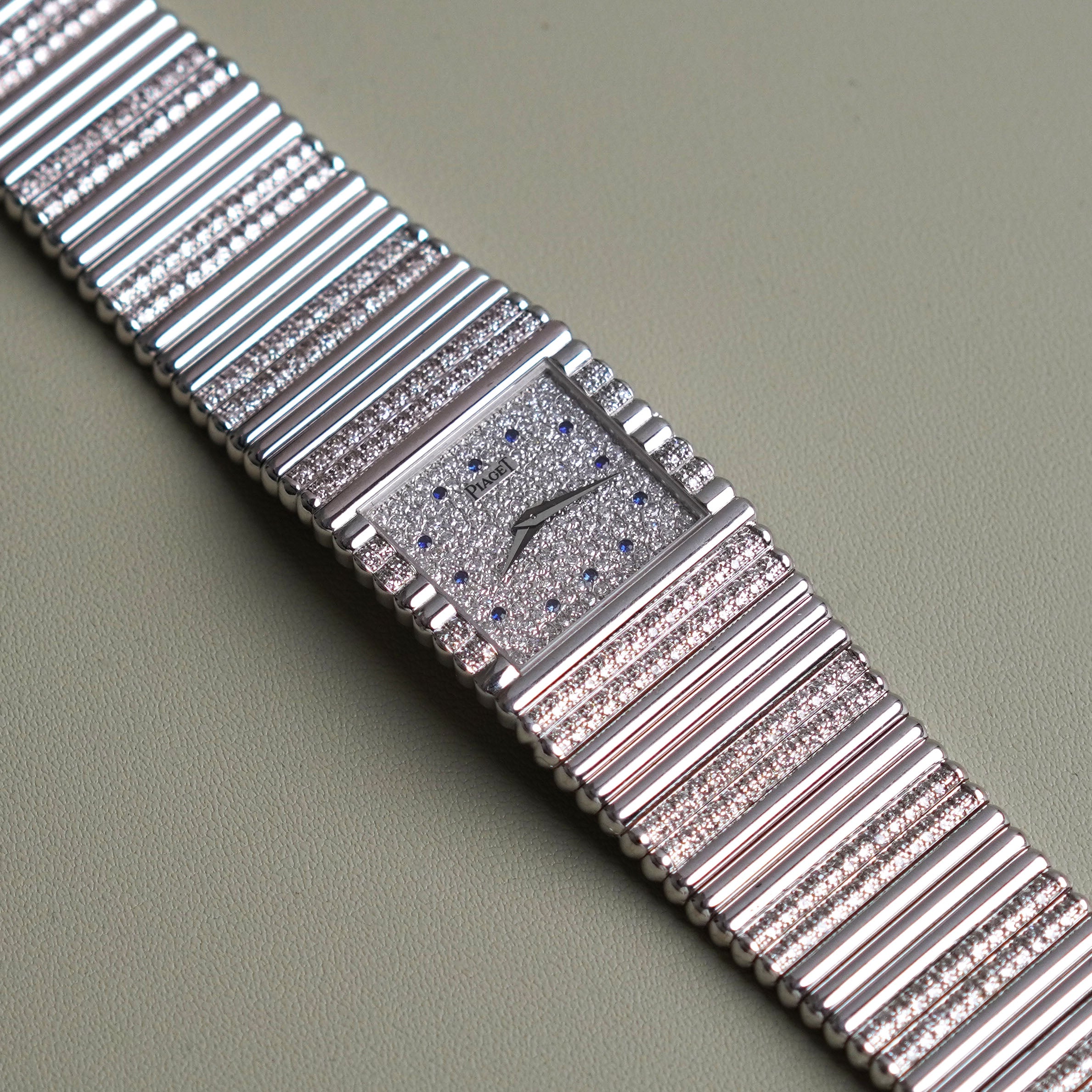 Piaget Emperador, Factory-Set Diamond Dial with Blue Sapphires, Diamond Bracelet, Ref. 9131C505, White Gold