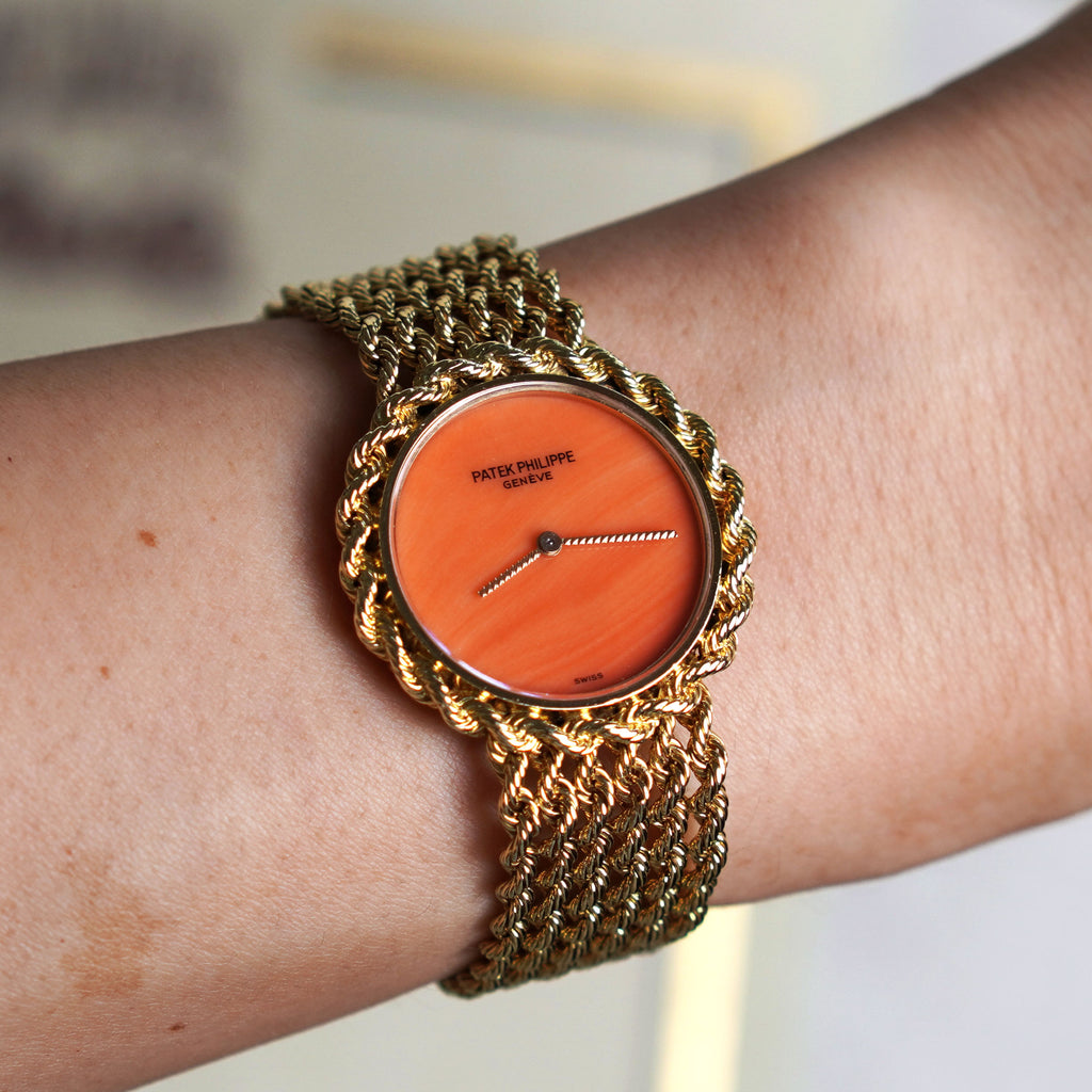 Patek Philippe Bracelet Watch, Coral dial, Ref. 4282/1, Yellow Gold
