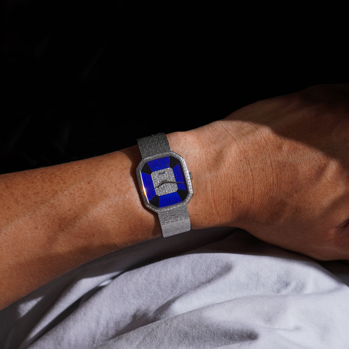 Piaget Octagonal Bracelet Watch, Ref. 9795 A6, Onyx and Lapis Lazuli dial, Factory diamonds, White Gold