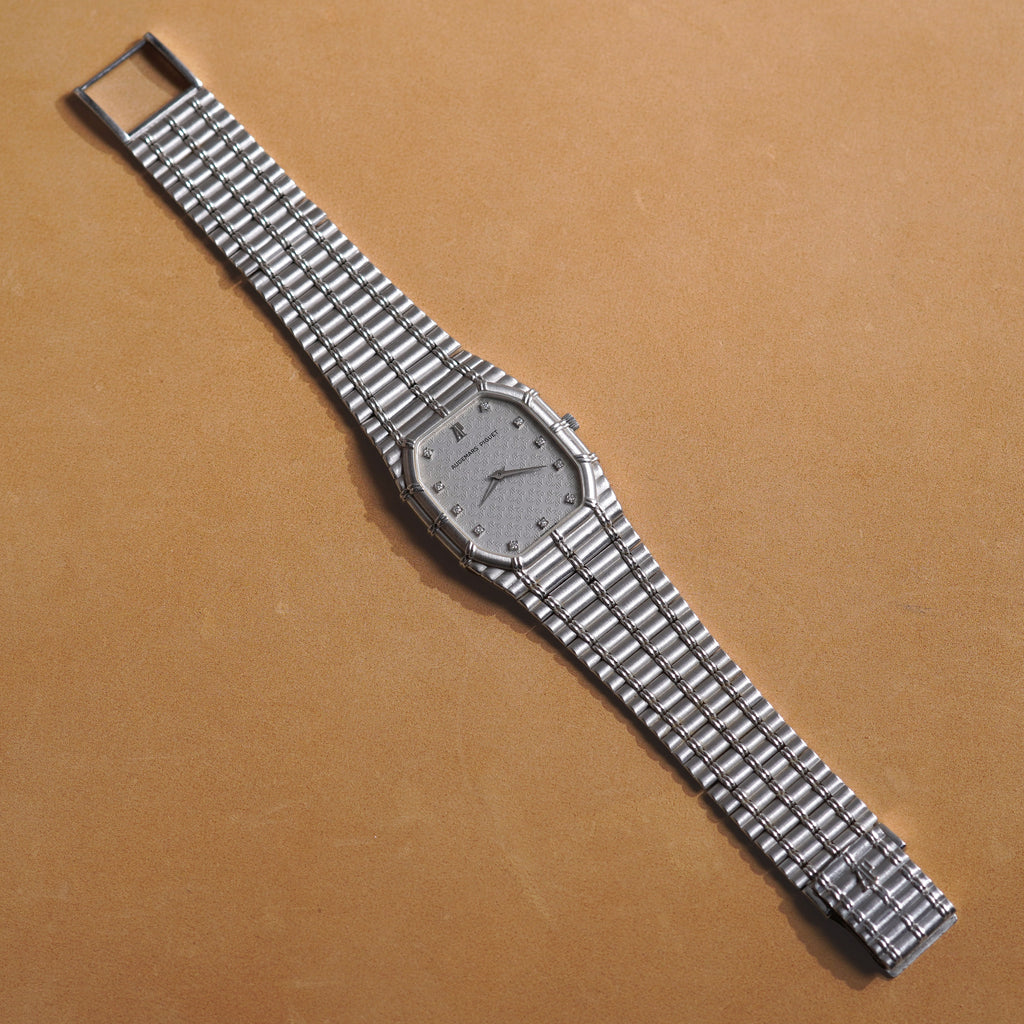 Audemars Piguet Bamboo, Manual wind, AP Logo Diamond Index, White Gold